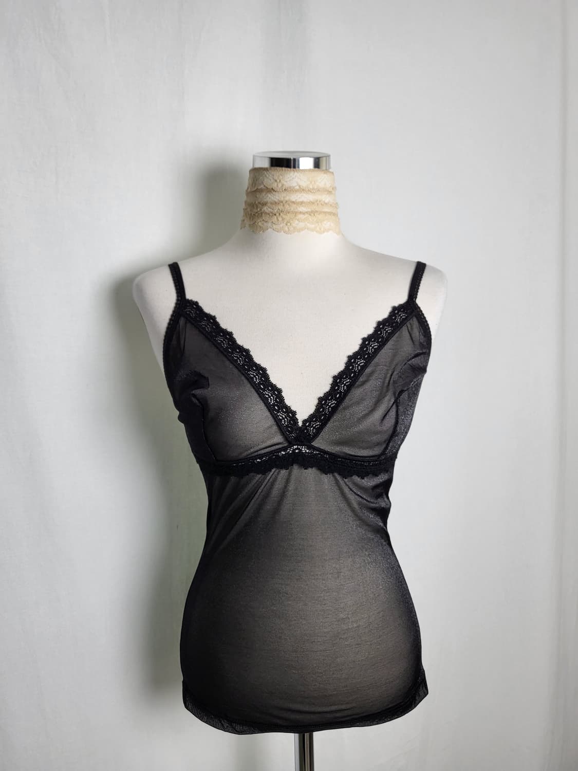 빈티지 블랙 메쉬 레이스 캐미솔 상품이미지1