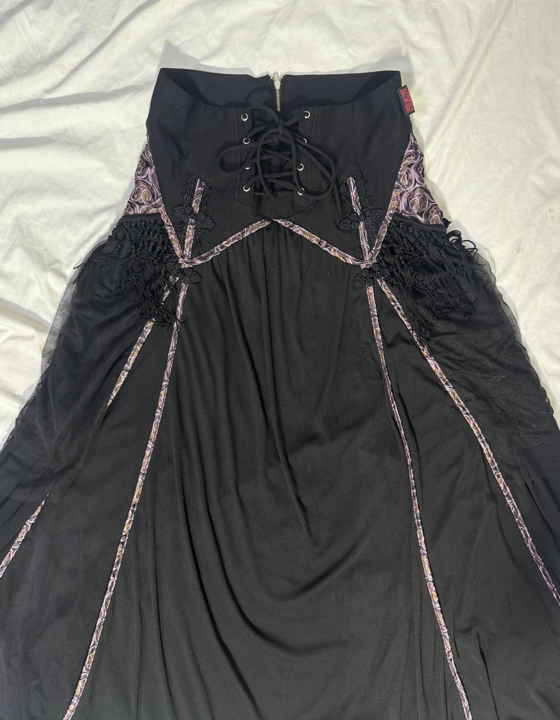 Ozz oneste 오리엔탈 레이스업 레이어드 롱 스커트 고딕 y2k 상품이미지6