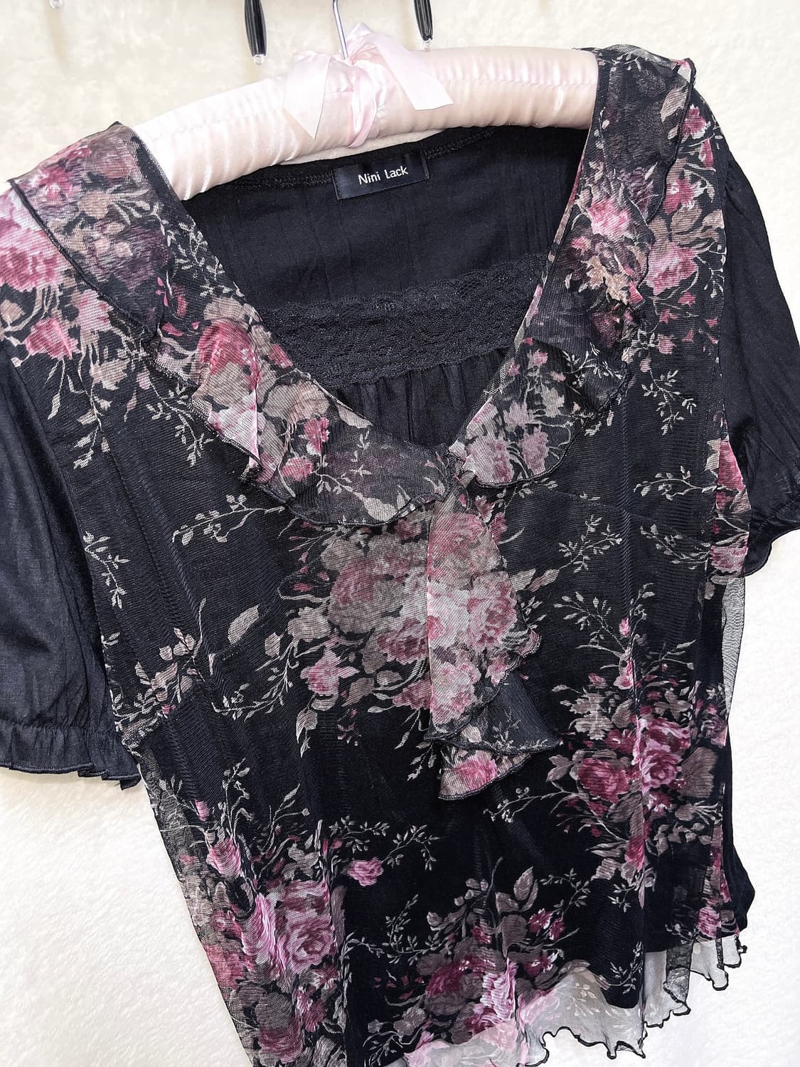 로맨틱고딕 오리엔탈 다크페어리 플라워 레이스 반팔탑 히메카지 갸루 핀터 상품이미지8