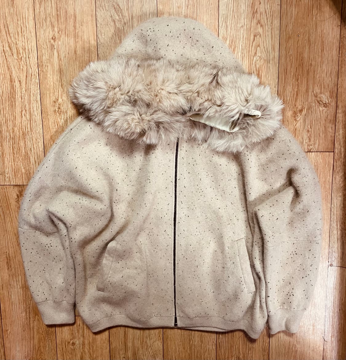 아메카지 모리걸 베이지 퍼 후드집업 자켓 상품이미지1