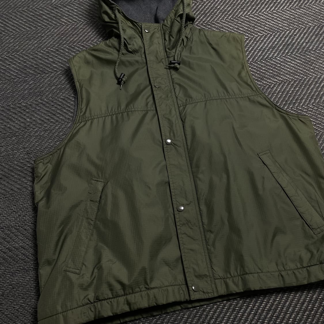빈티지 립스탑 나일론 기모 후드 베스트 카키o 5319 상품이미지2