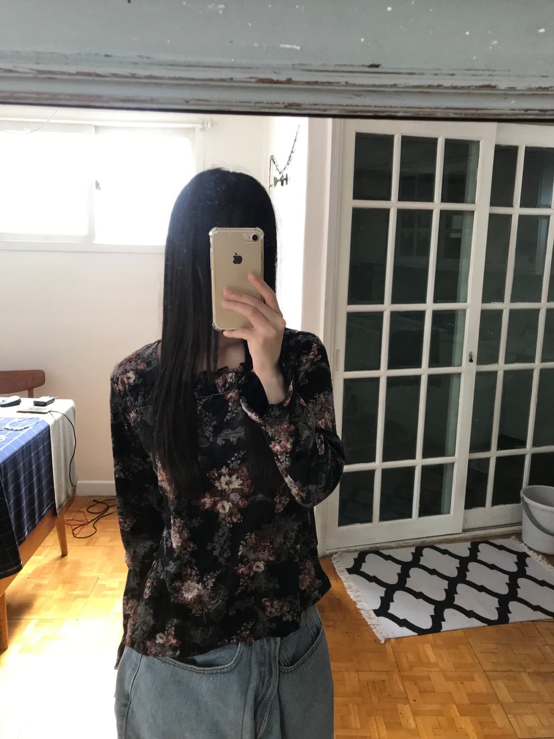 vintage velvet pattern top 상품이미지3