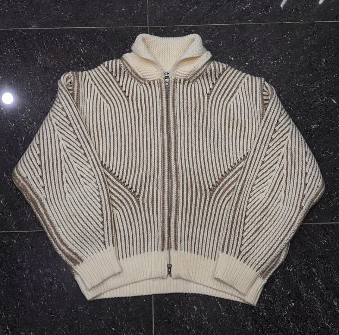 쿠어 투톤 숄 카라 집업 가디건 (아이보리) 상품이미지1