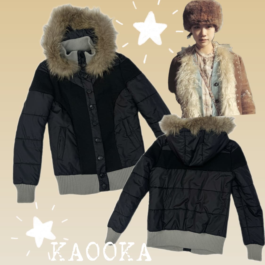 🖤하구미의 슬림 블랙 라쿤 패딩🖤그런지 보헤미안 나나깔 펑크 빈티지 상품이미지1