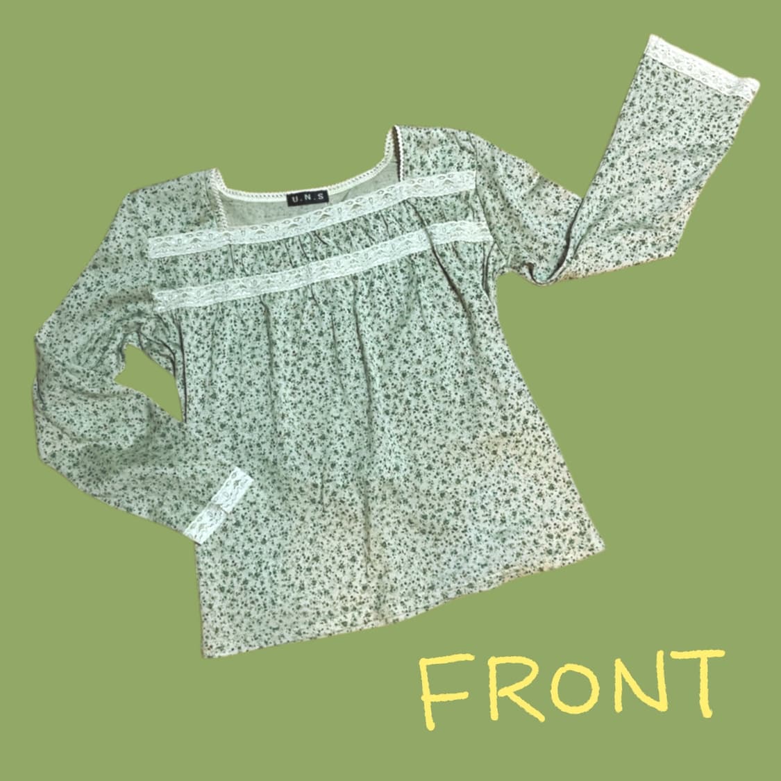 빈티지 그린 플라워 패턴 레이스 블라우스 상품이미지3