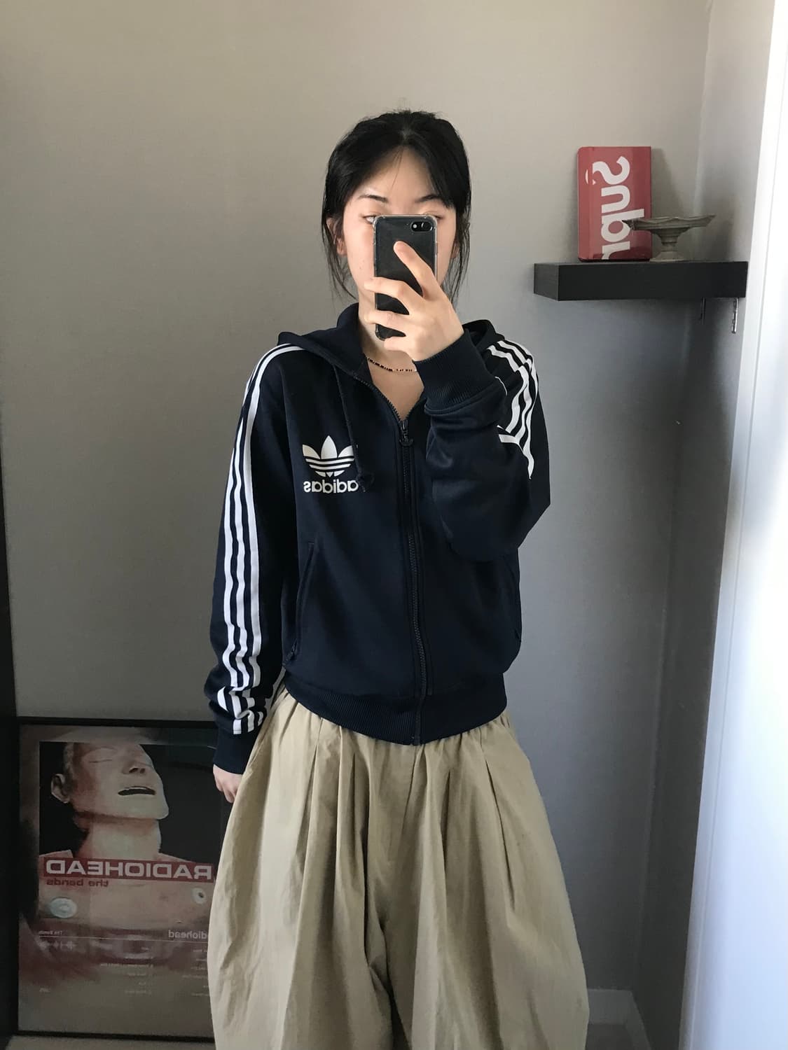 아디다스 00년대 올드스쿨 파이어버드 네이비 후드 트랙탑 져지 상품이미지4