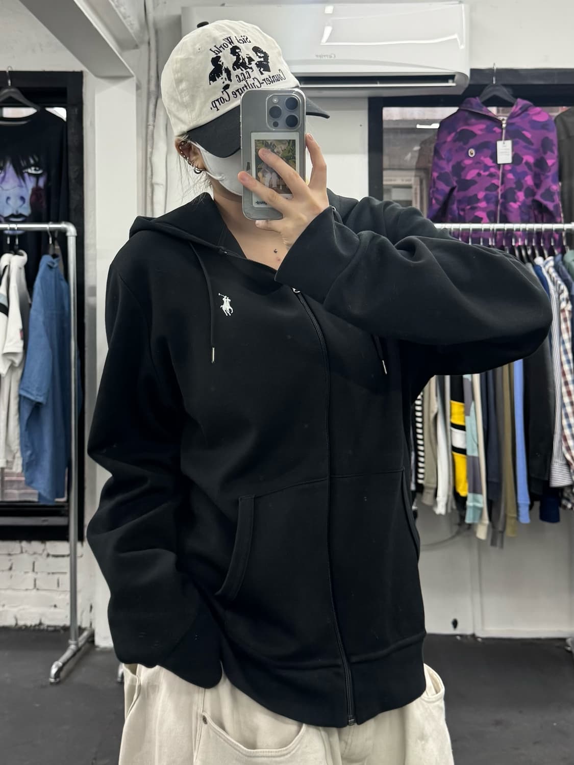 폴로 랄프로렌 더블니트 후드집업 블랙 상품이미지3