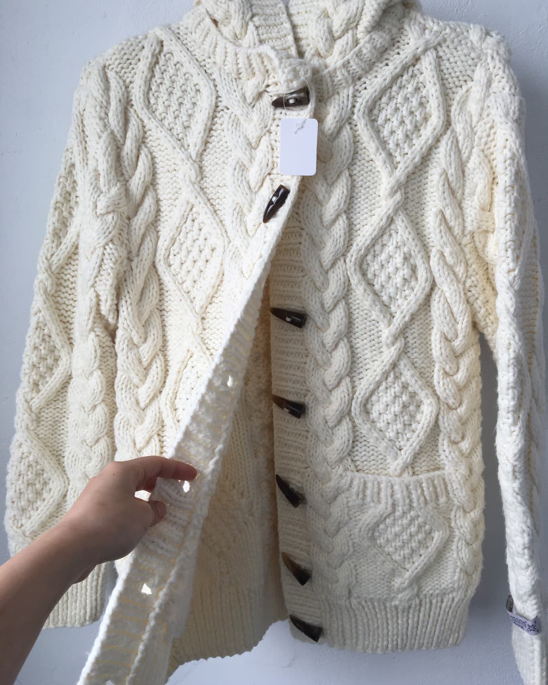 Duffle button cable pattern hood knit ca 상품이미지5