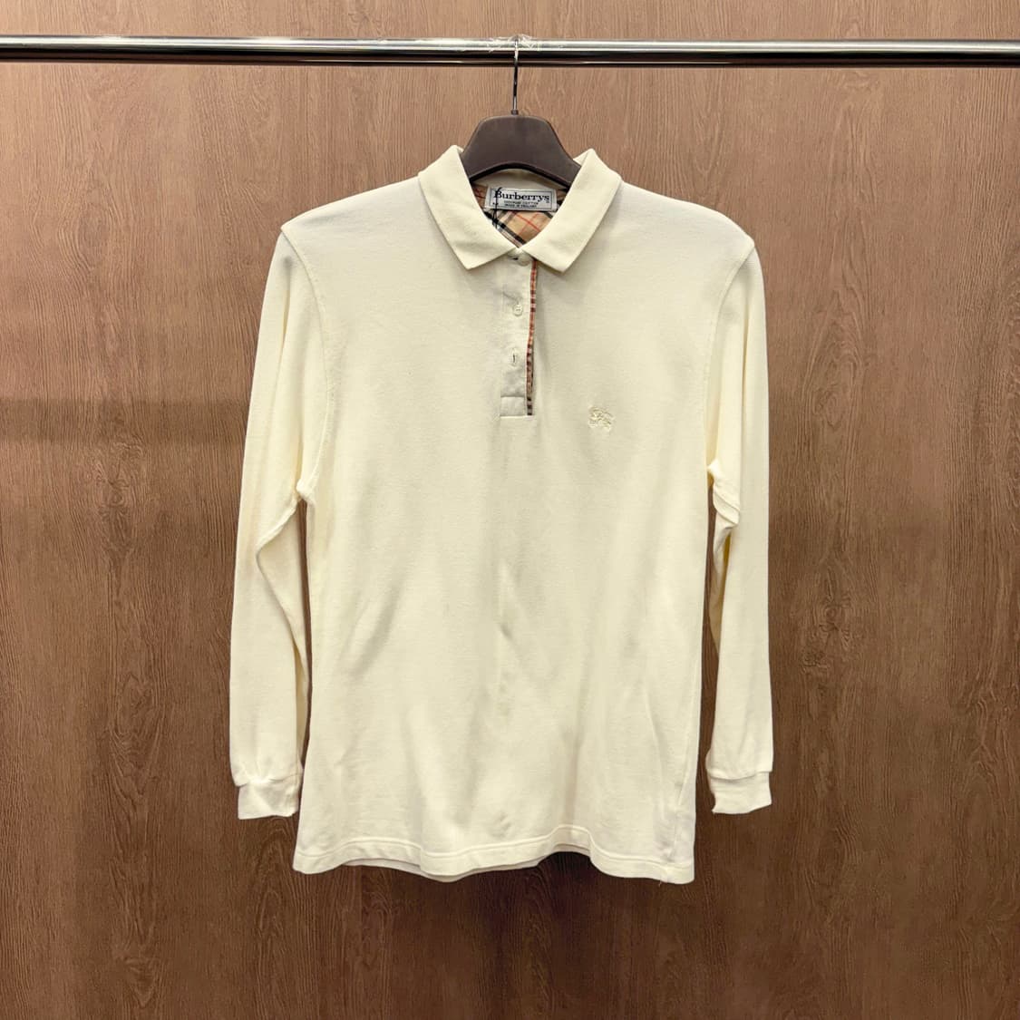 버버리 코튼 PK 긴팔 티셔츠 로고 자수 체크 배색 안감 디테일 아이보리 상품이미지2