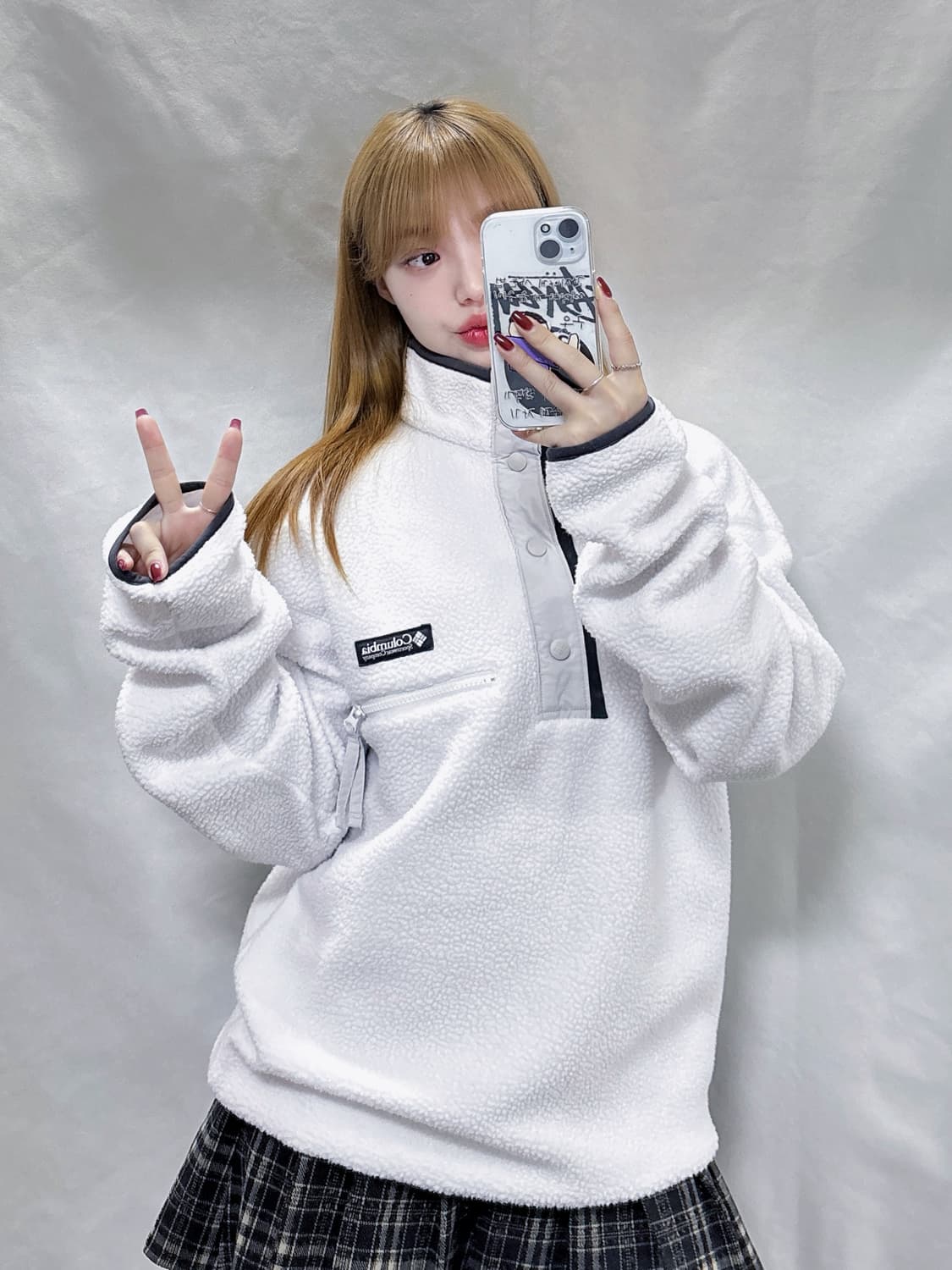 콜롬비아 화이트 후리스 반집업  상품이미지1