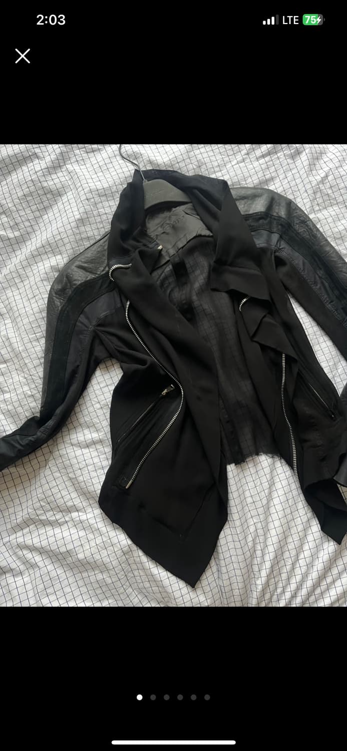 릭오웬스 블랙 가죽 시폰 시스루 자켓 상품이미지1