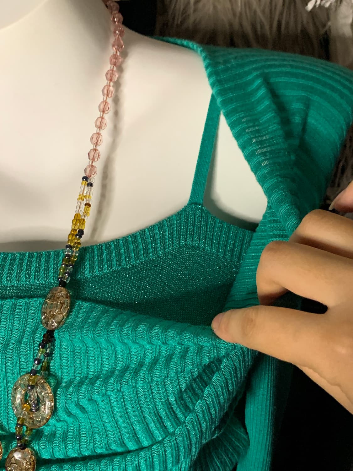 y2k 드레이프 민트그린 레이어드 니트 상품이미지2