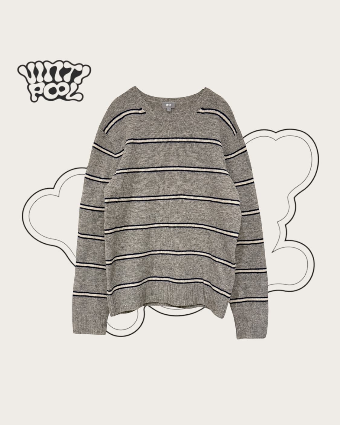 유니클로 스트라이프 울100% 니트 L 그레이(W) 상품이미지1