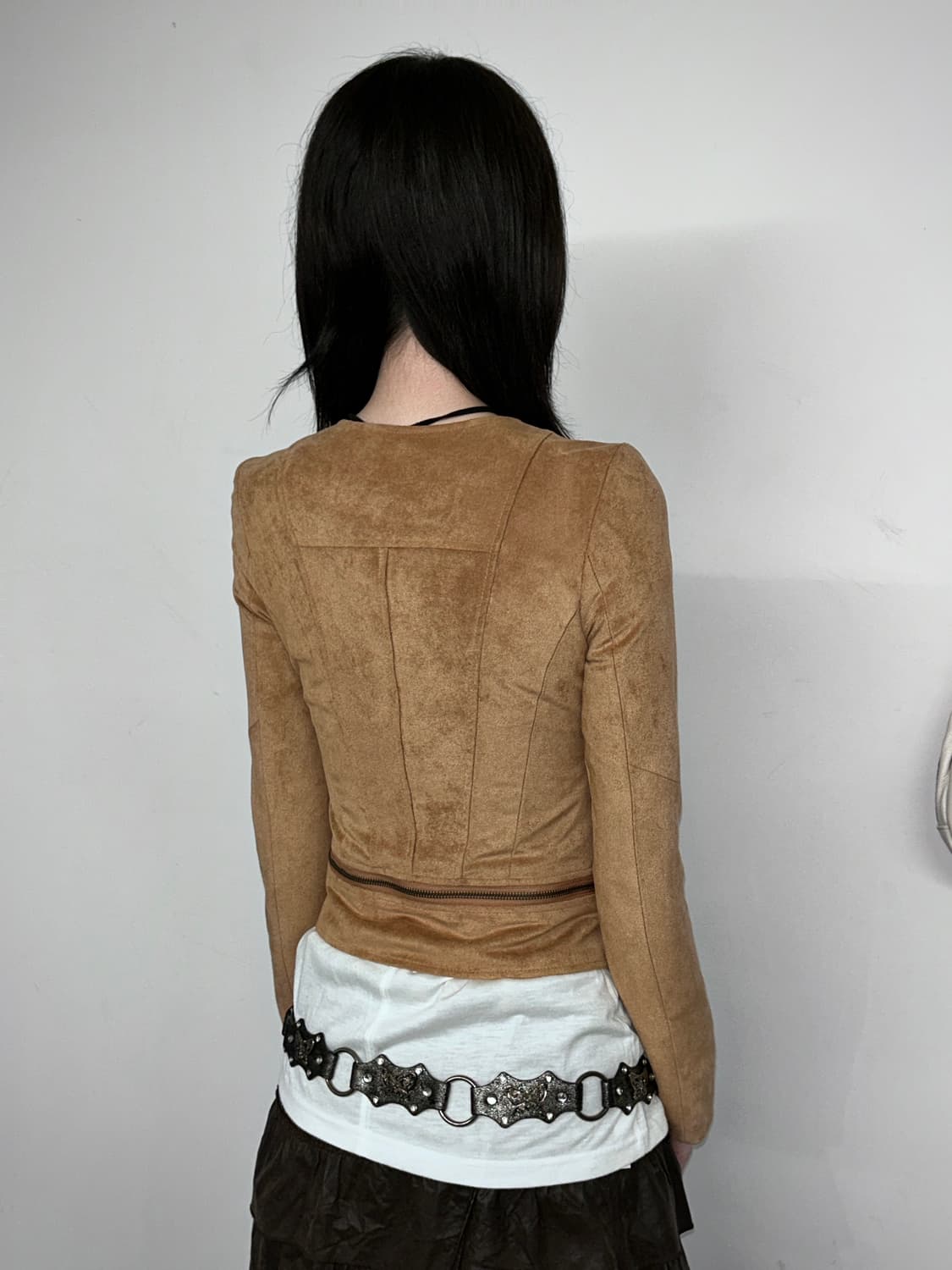 Suede Texture Asymmetric Zip-Up Jacket 상품이미지4