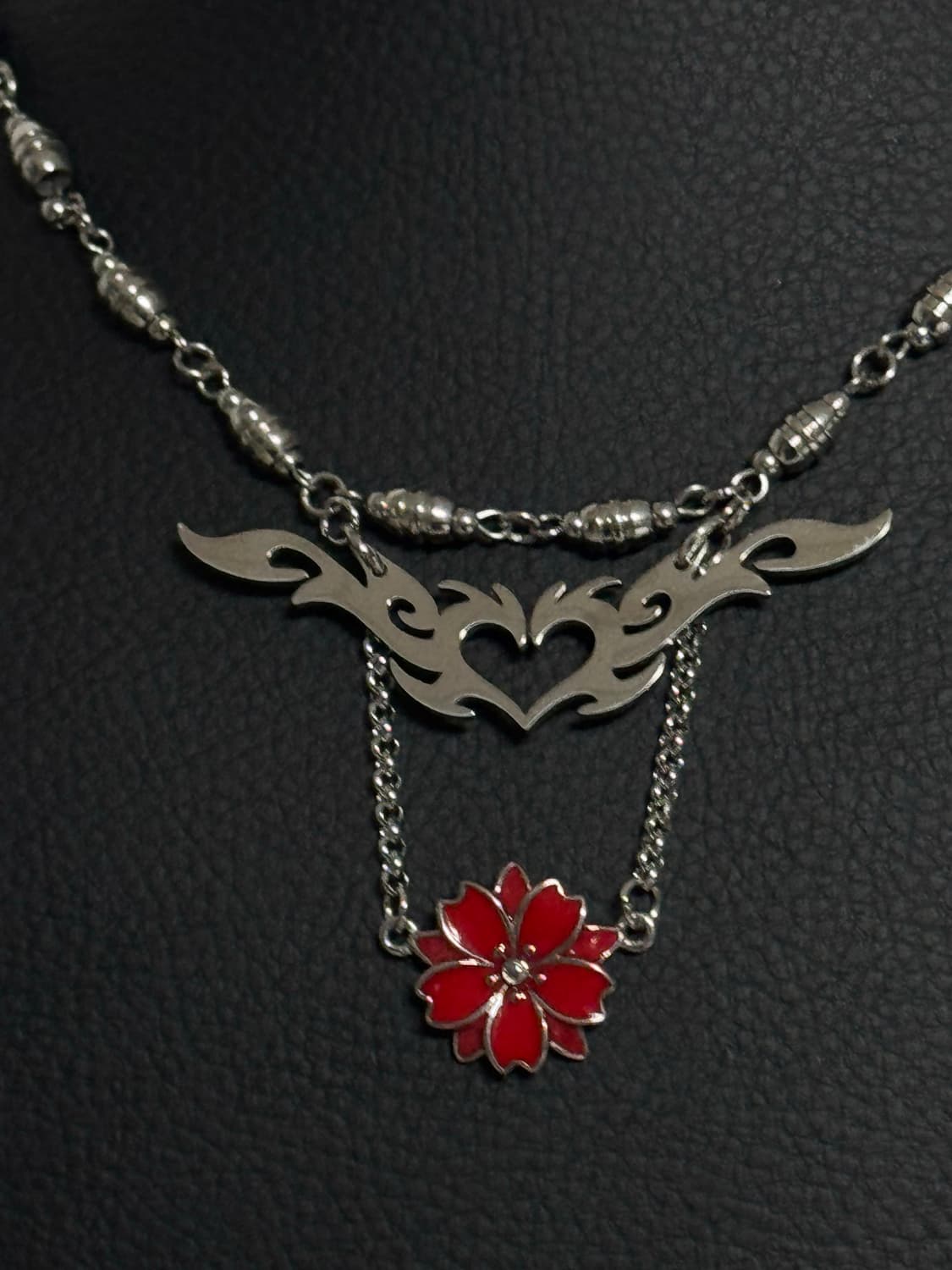 하트 트라이벌 레드 동백꽃 오리엔탈 목걸이 상품이미지6