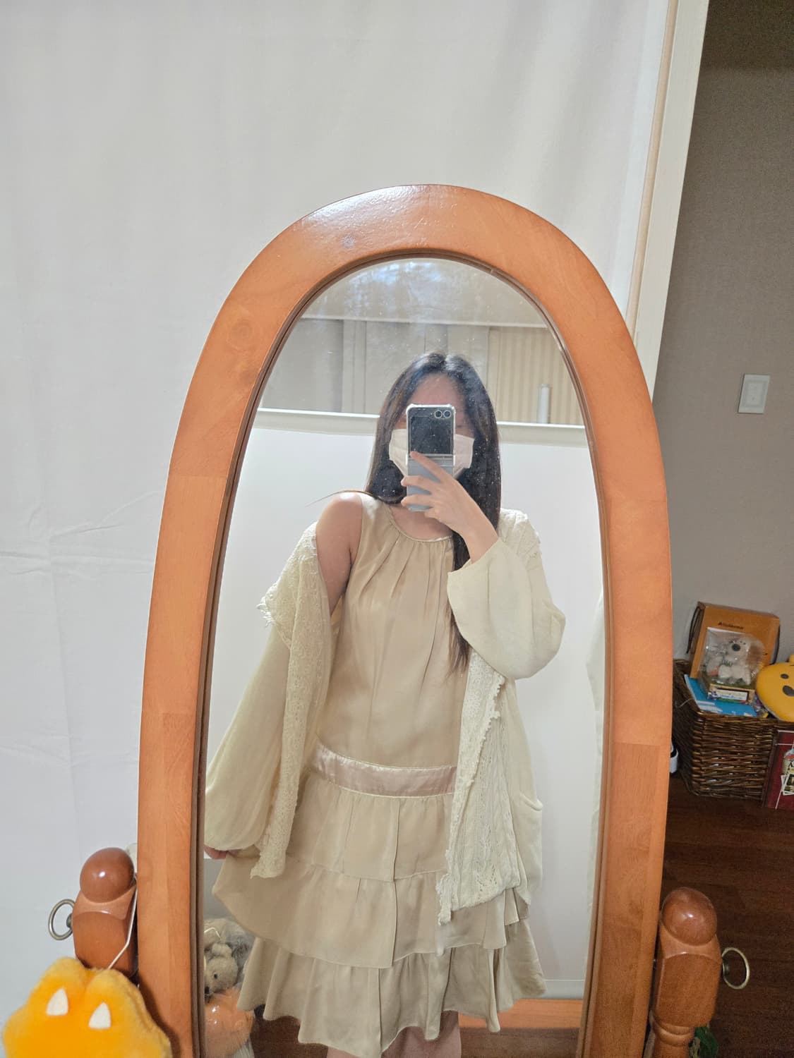 빈티지 모리걸 페어리 리본 새틴 블라우스 레이어드 원피스 상품이미지2