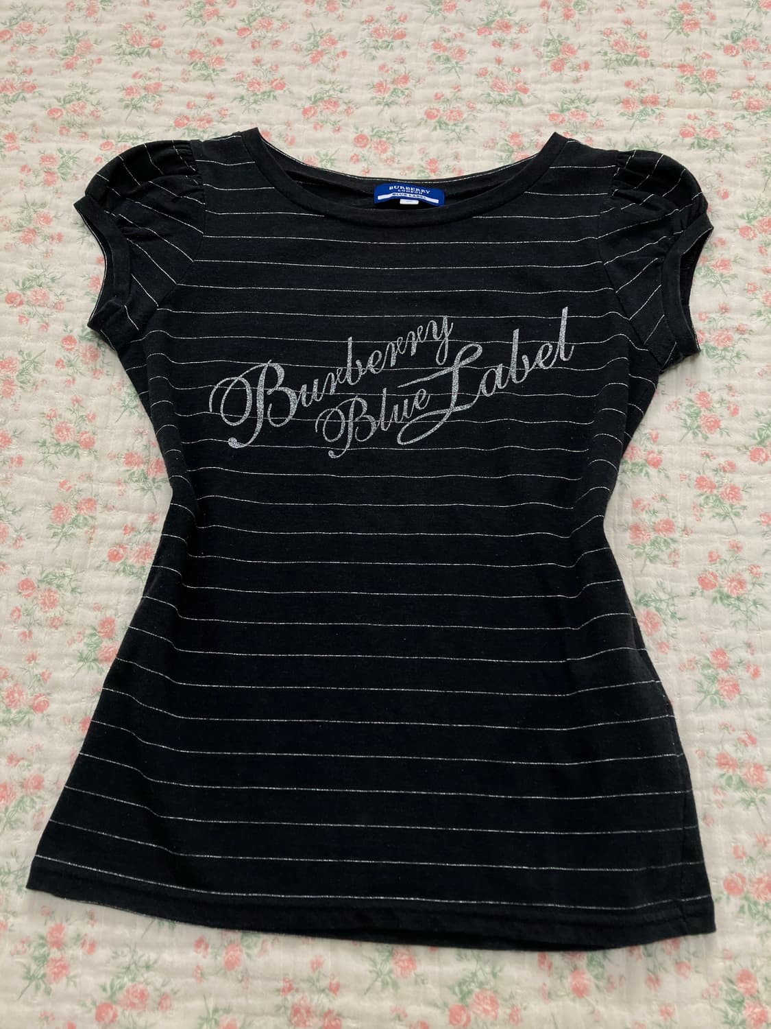 버버리 실버 스트라이프 프린팅 반팔 1076 모리걸 y2k 스트릿 갸루  상품이미지2