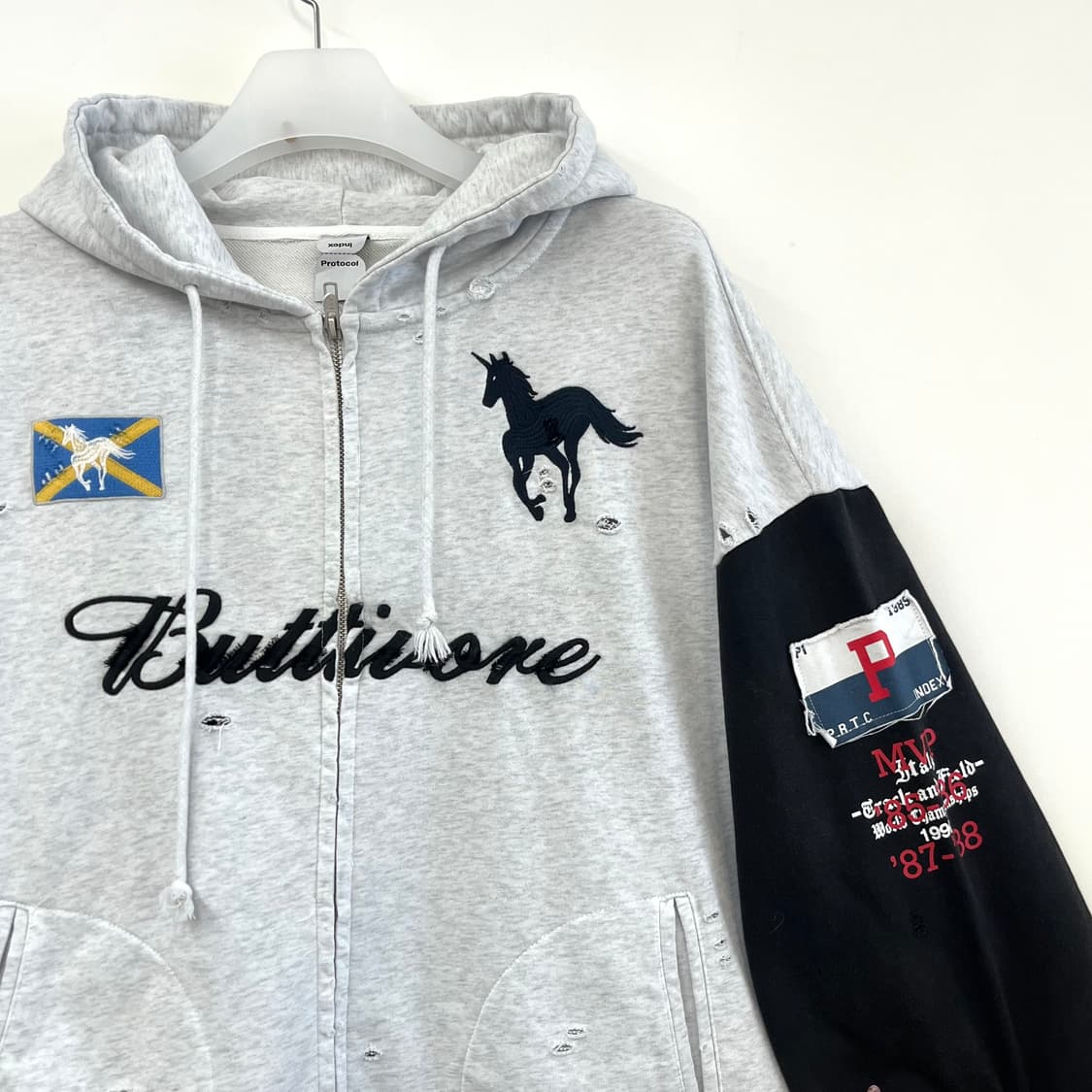 (새상품) 프로토콜 인덱스 버티보어 화이트 멜란지 후드집업 상품이미지4