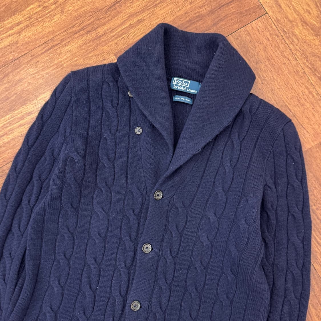 L 폴로 랄프로렌 케이블 램스울 네이비 숄카라 니트 가디건  상품이미지3