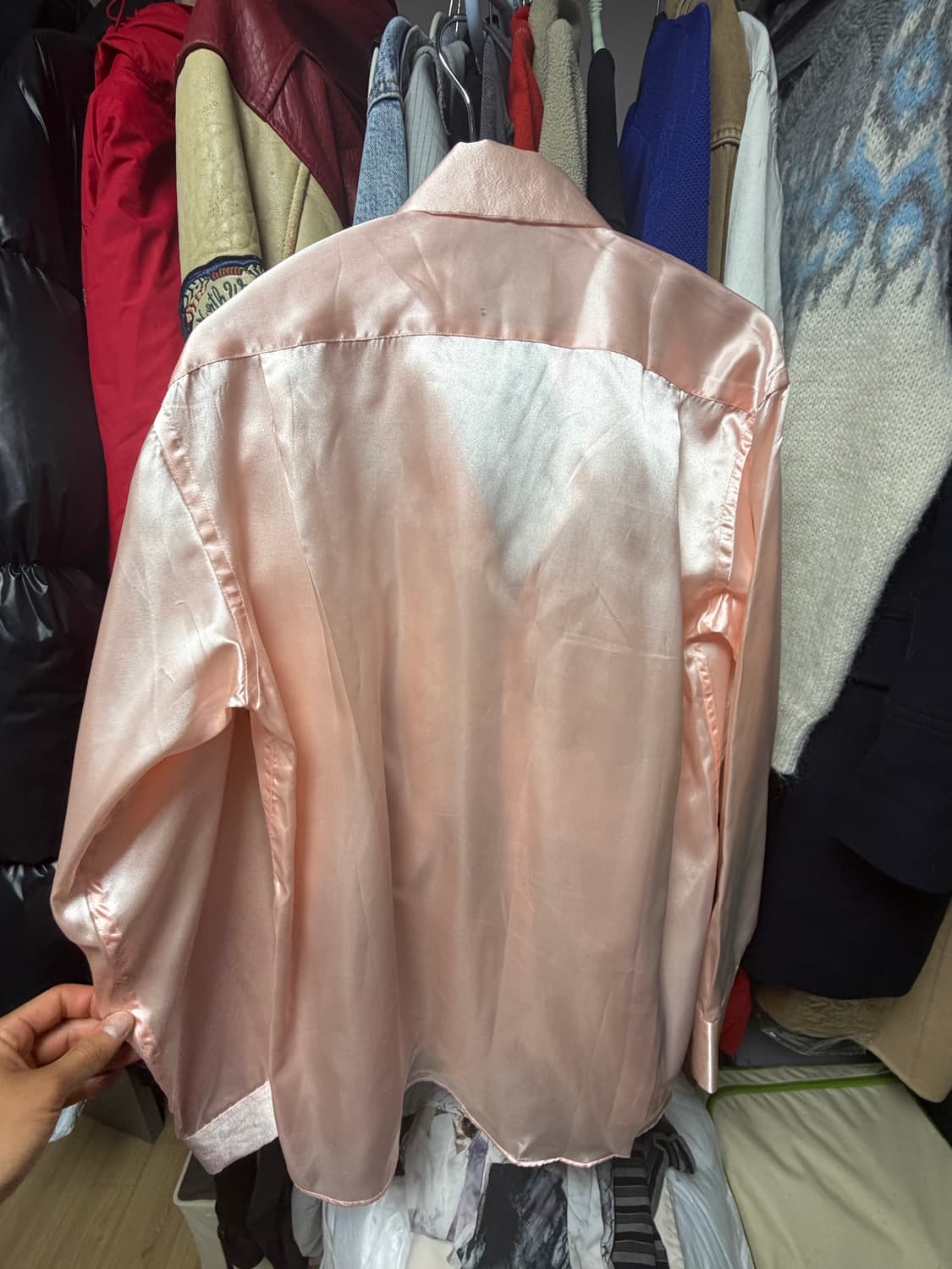 Vintage 핑크 새틴 shirts 상품이미지4