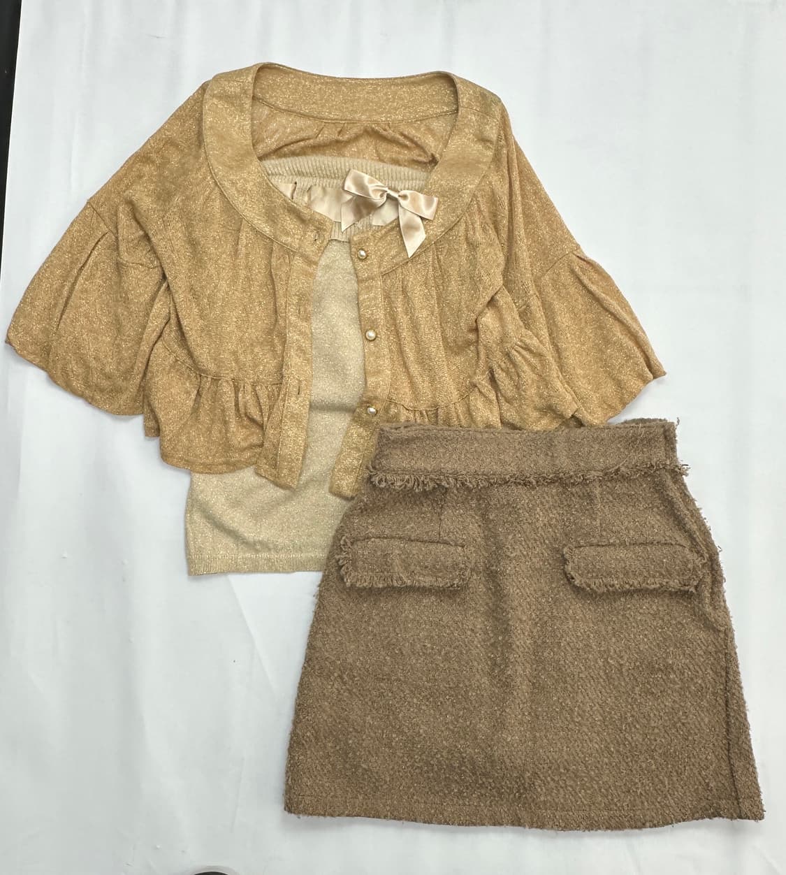 🤎라떼갸루 코디세트🤎 튜브탑 크로셰 러블리 리본 스커트 일본 빈티지 상품이미지2