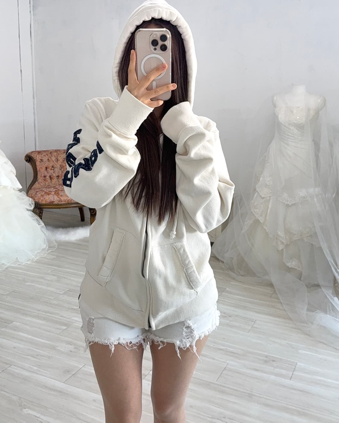 Y2k Abercrombie white hooddie 상품이미지4