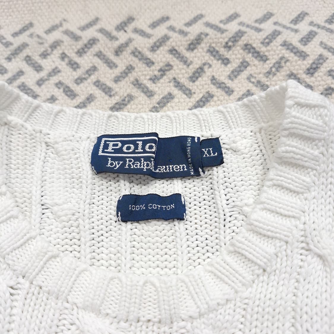 폴로랄프로렌 화이트 네이비포니 케이블 꽈배기 패턴 코튼 라운드넥 니트 상품이미지6