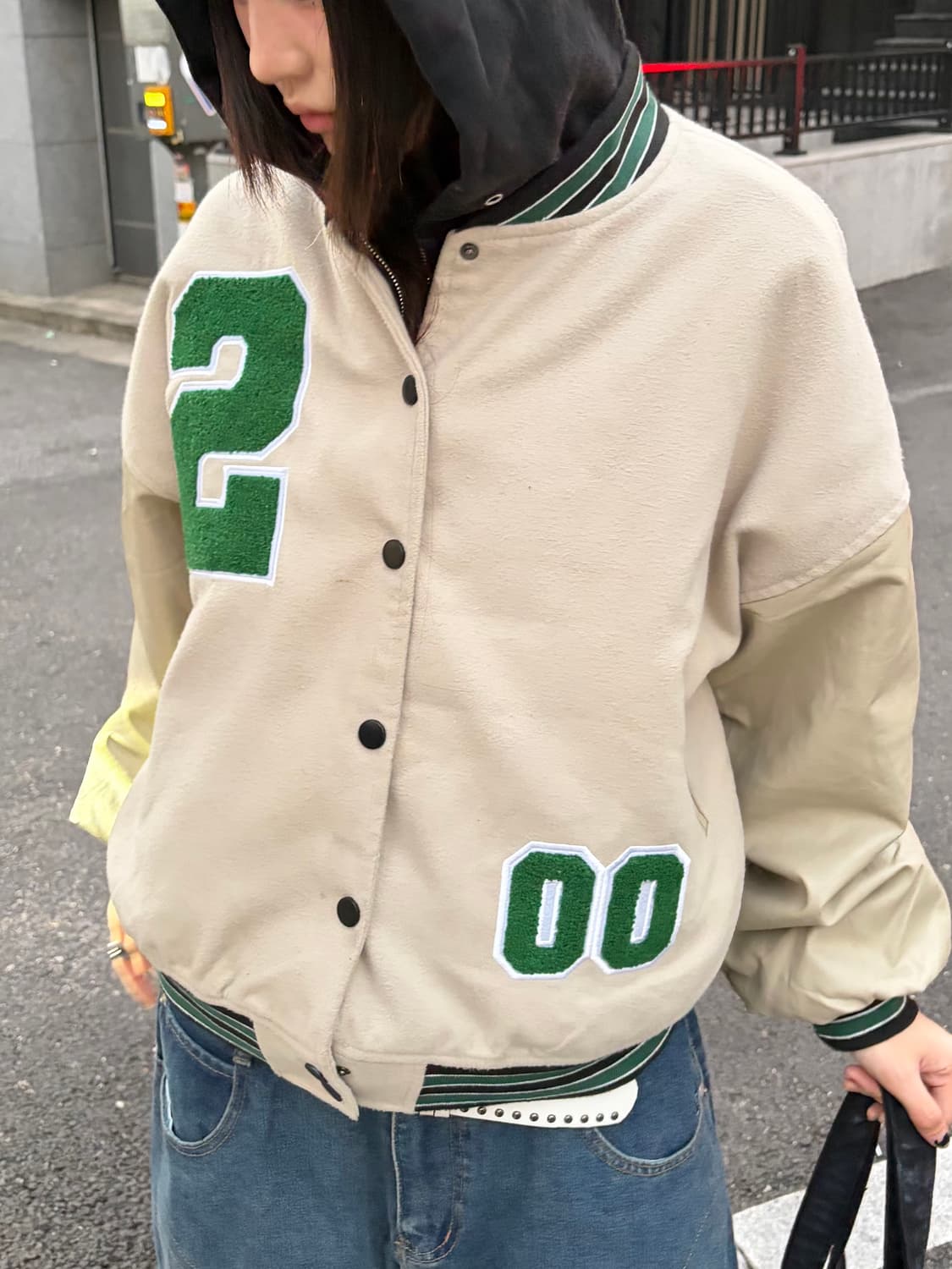 90s 올드스쿨 베이지 패치 레더 바시티 jk 상품이미지2