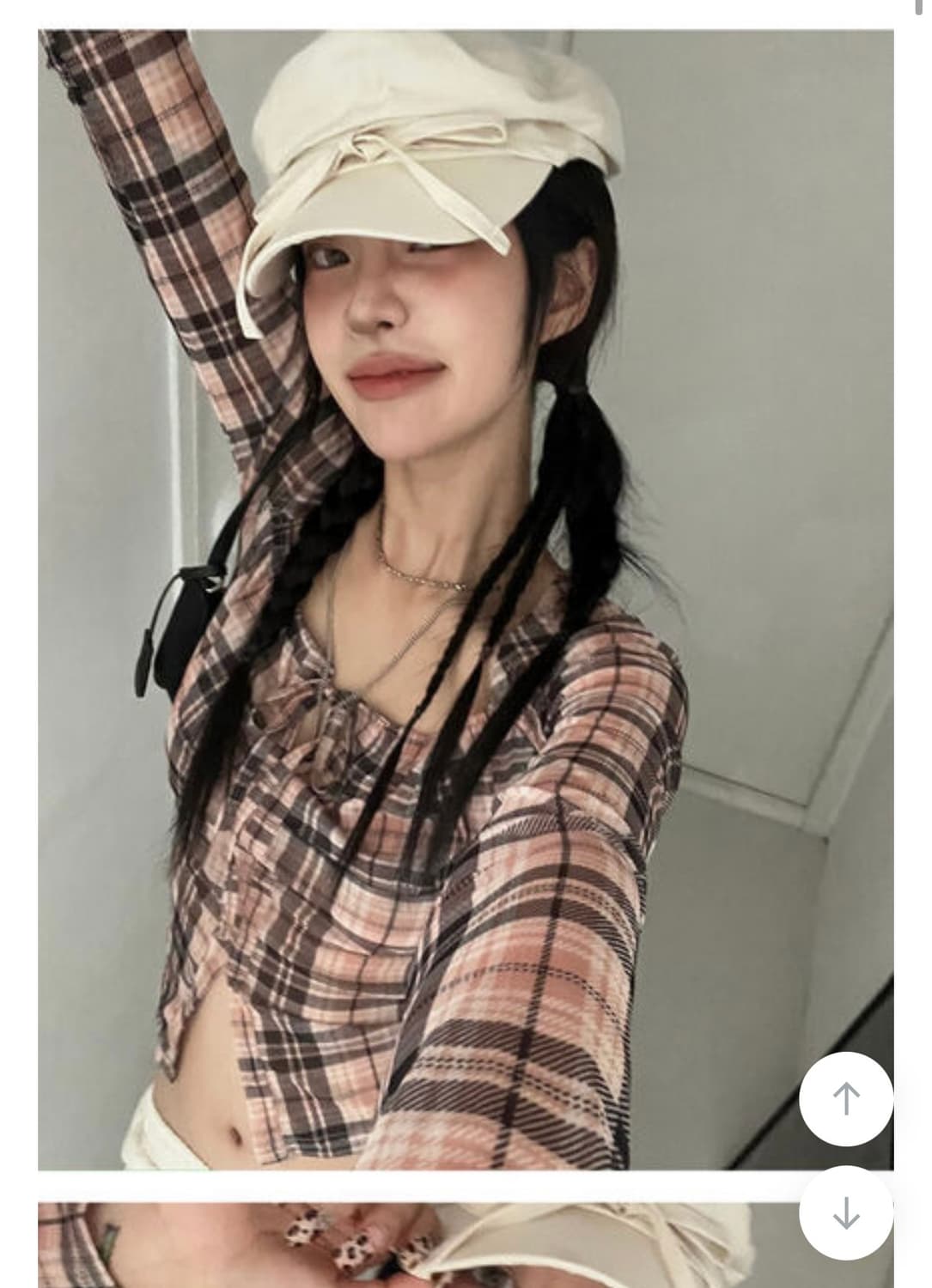 바티아엘르 피치리본 체크 시스루 티셔츠 상품이미지1