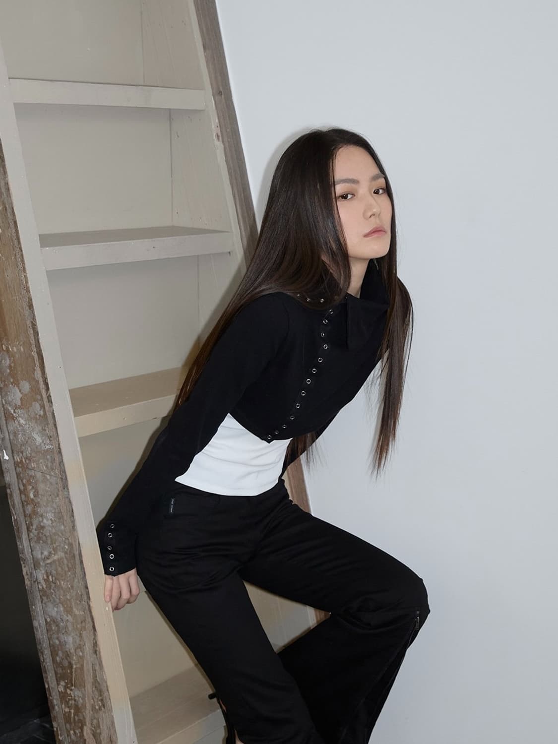 High Neck Jacquard Cardigan (black) 상품이미지1