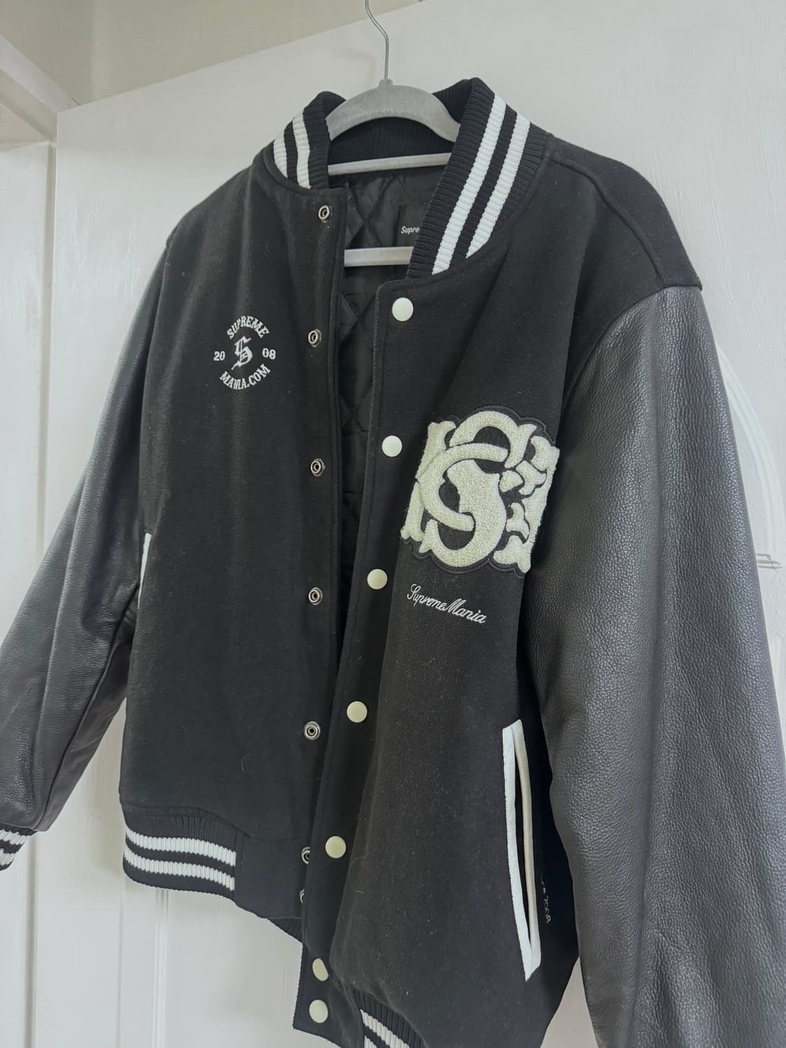 빈티지 레더 배색 바시티 자켓 상품이미지3