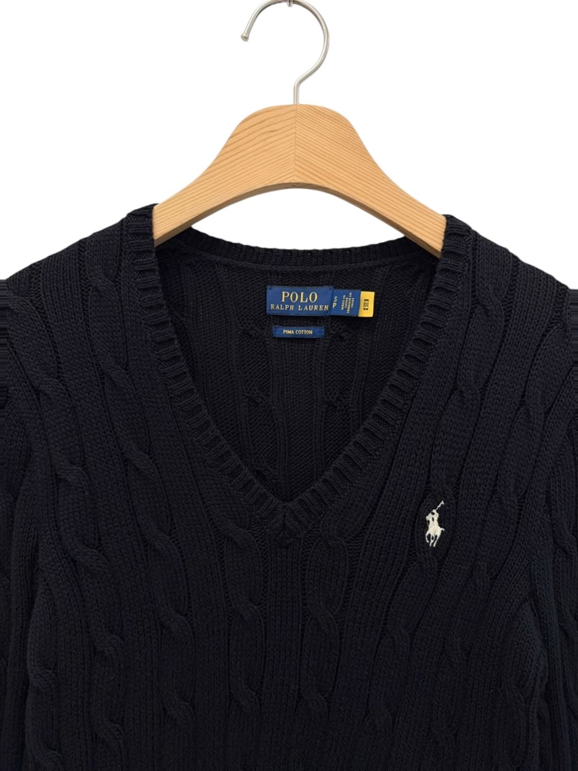 폴로 케이블니트 브이넥 블랙 (S) 상품이미지2