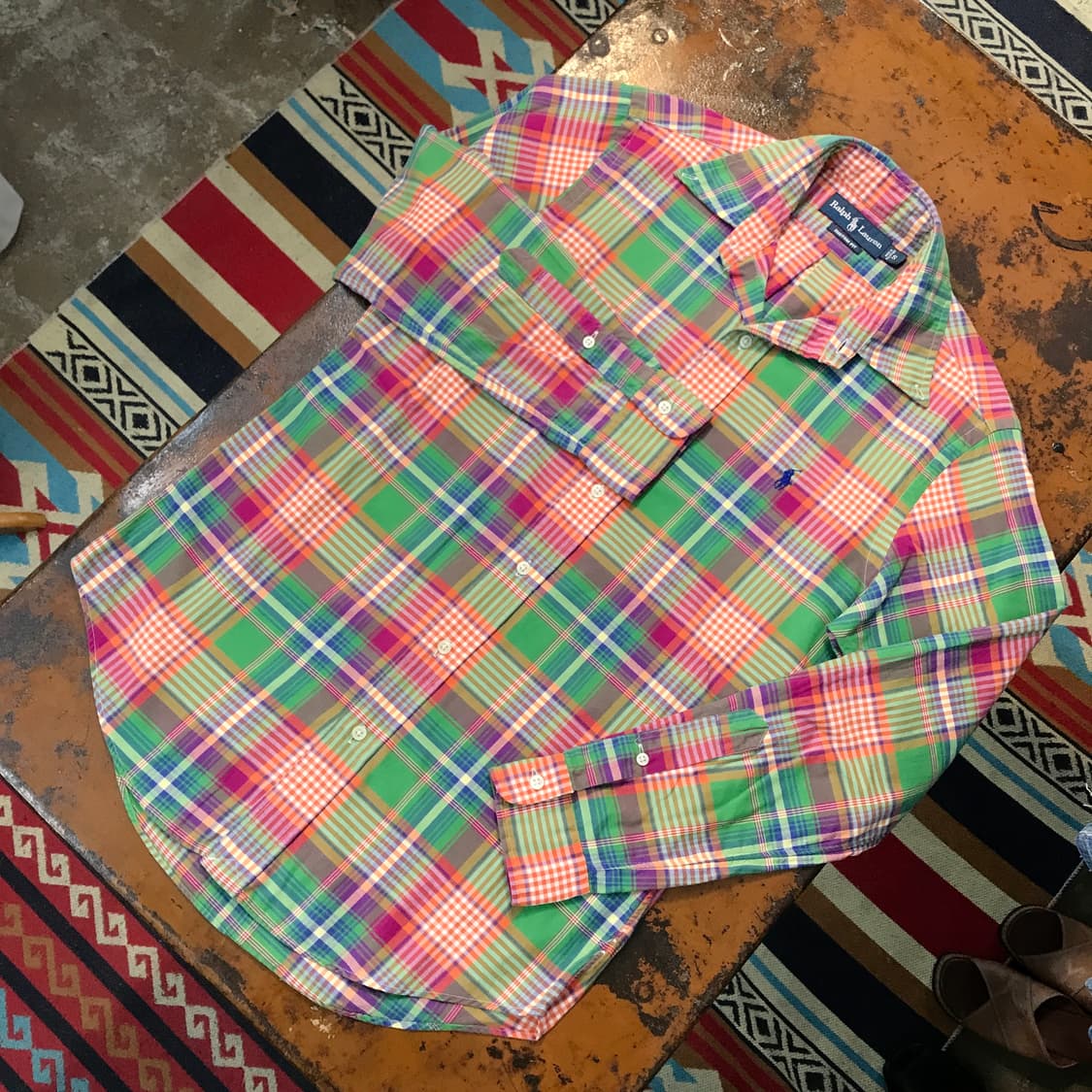 폴로랄프로렌 그린 오렌지 마드라스 체크 셔츠 남성 102 여성 프리 상품이미지2