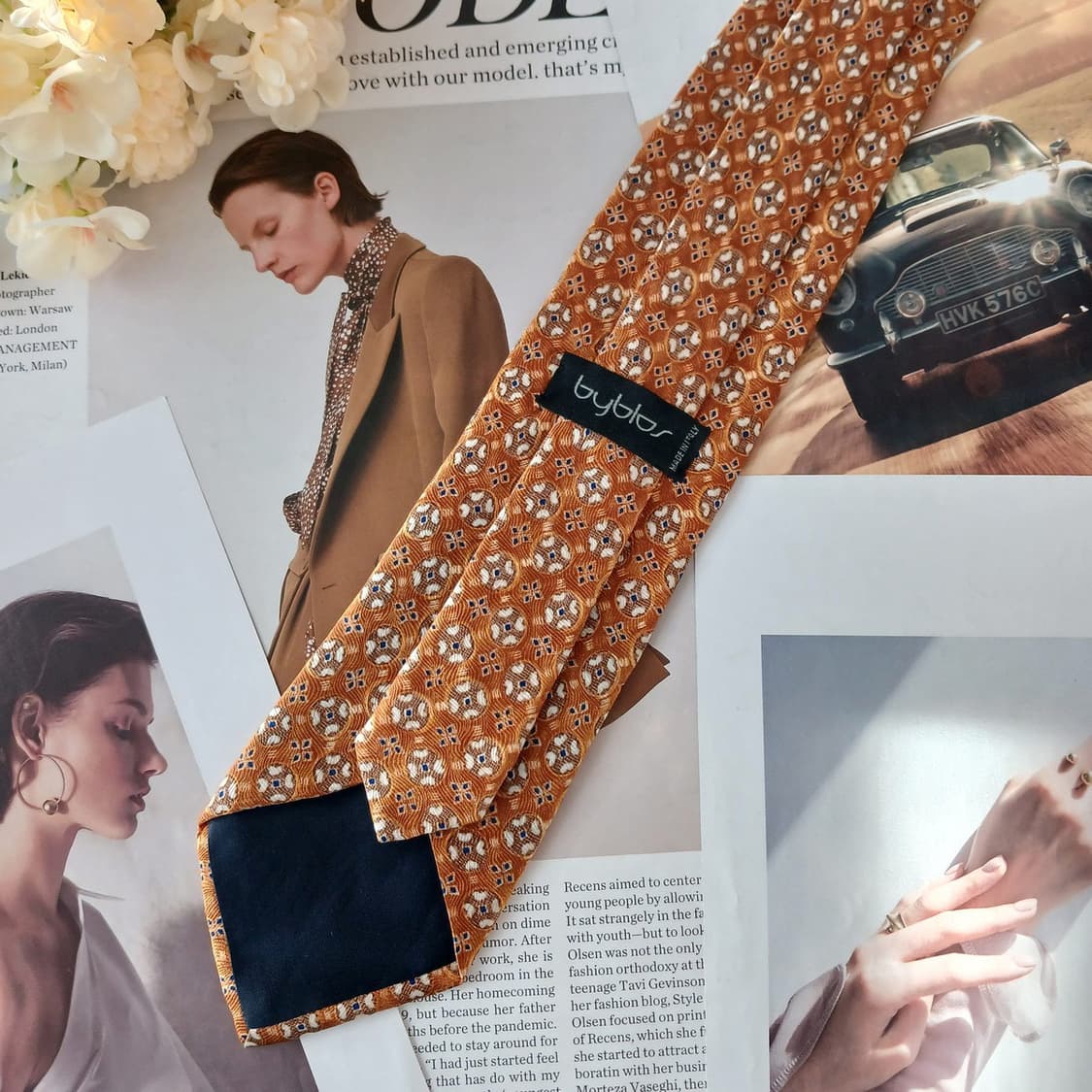 비블로스 실크 골드 모자이크 패턴 넥타이 9.6cm A+등급 A19205 상품이미지3