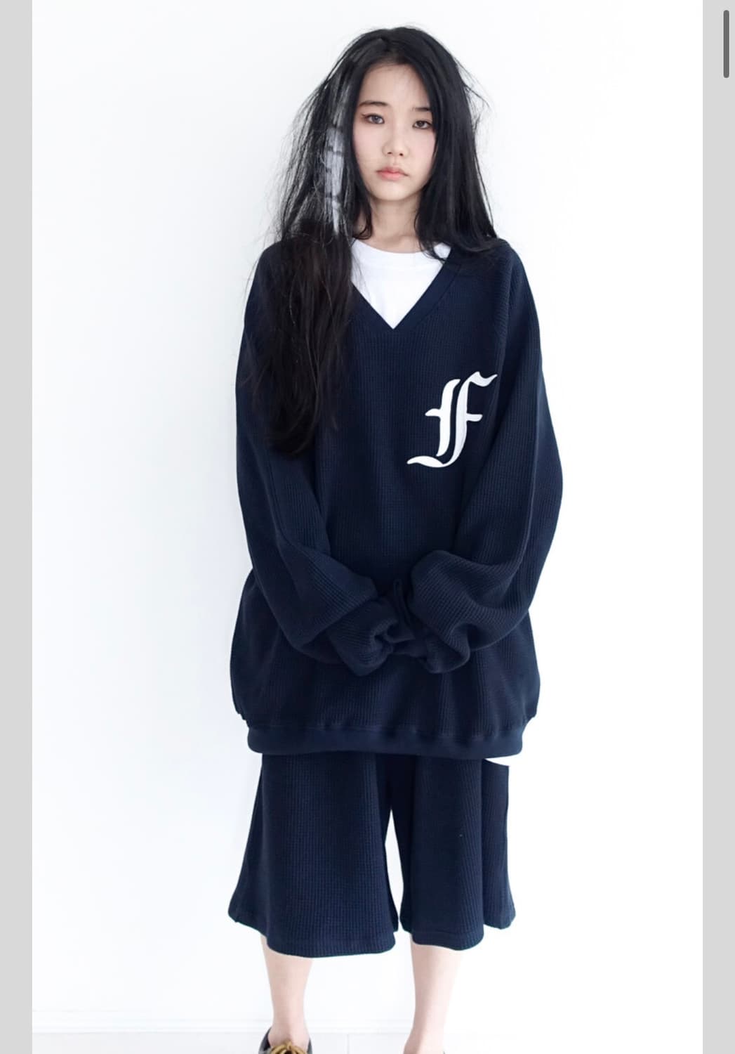 샵페어리 와플 박시 맨투맨 네이비 상품이미지1