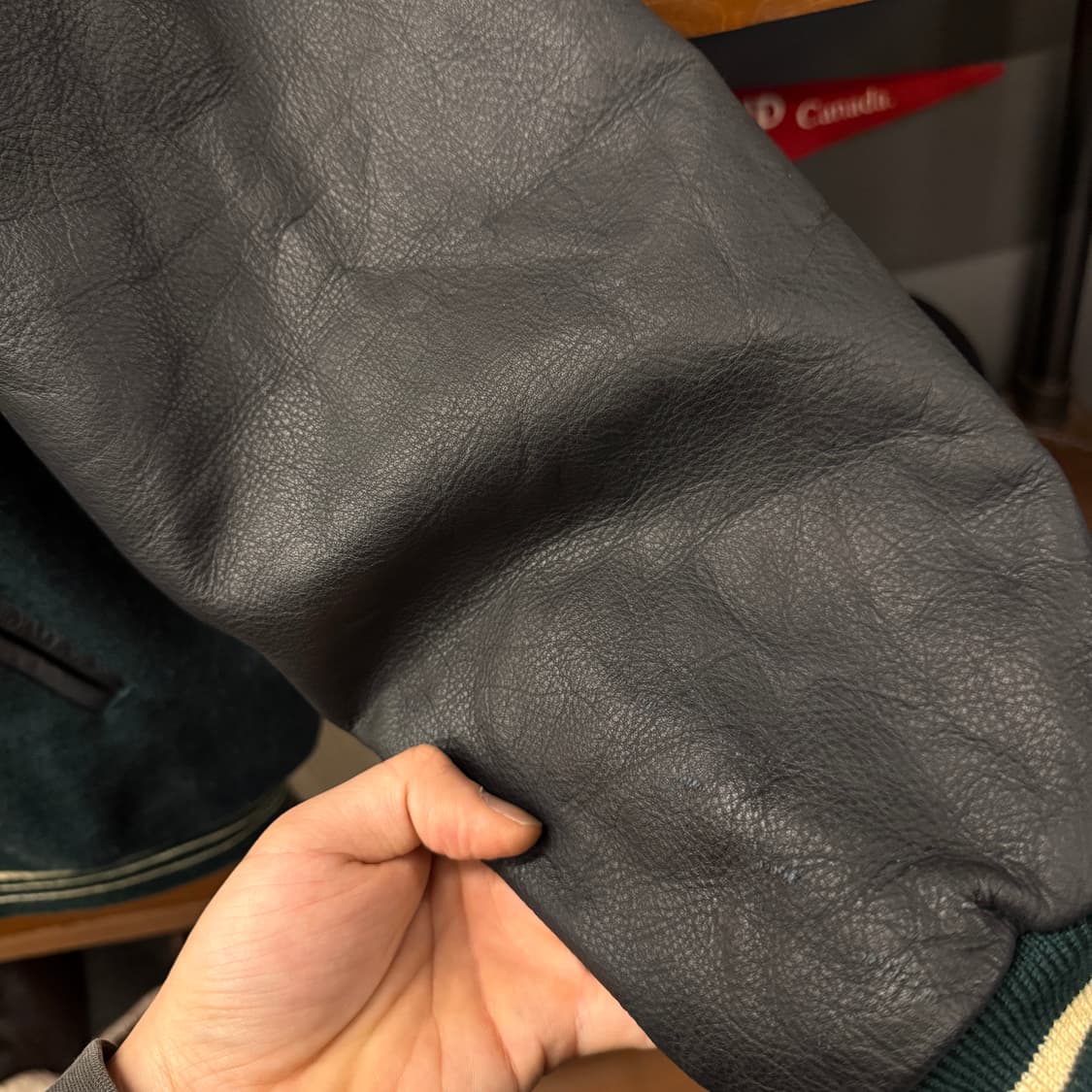 90s 맨즈 바슈 클럽 엠브로이드 울 레더 바시티 자켓 딥그린 N856  상품이미지7