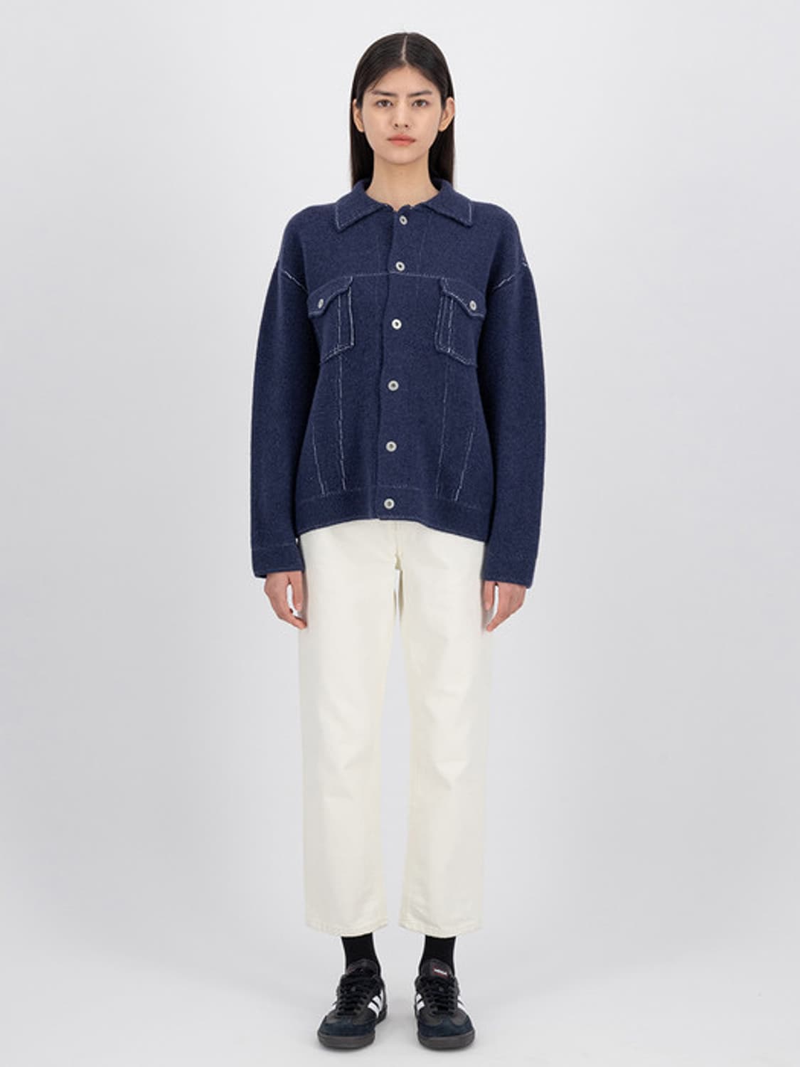 네이비 알파카 울 니트 자켓 상품이미지1