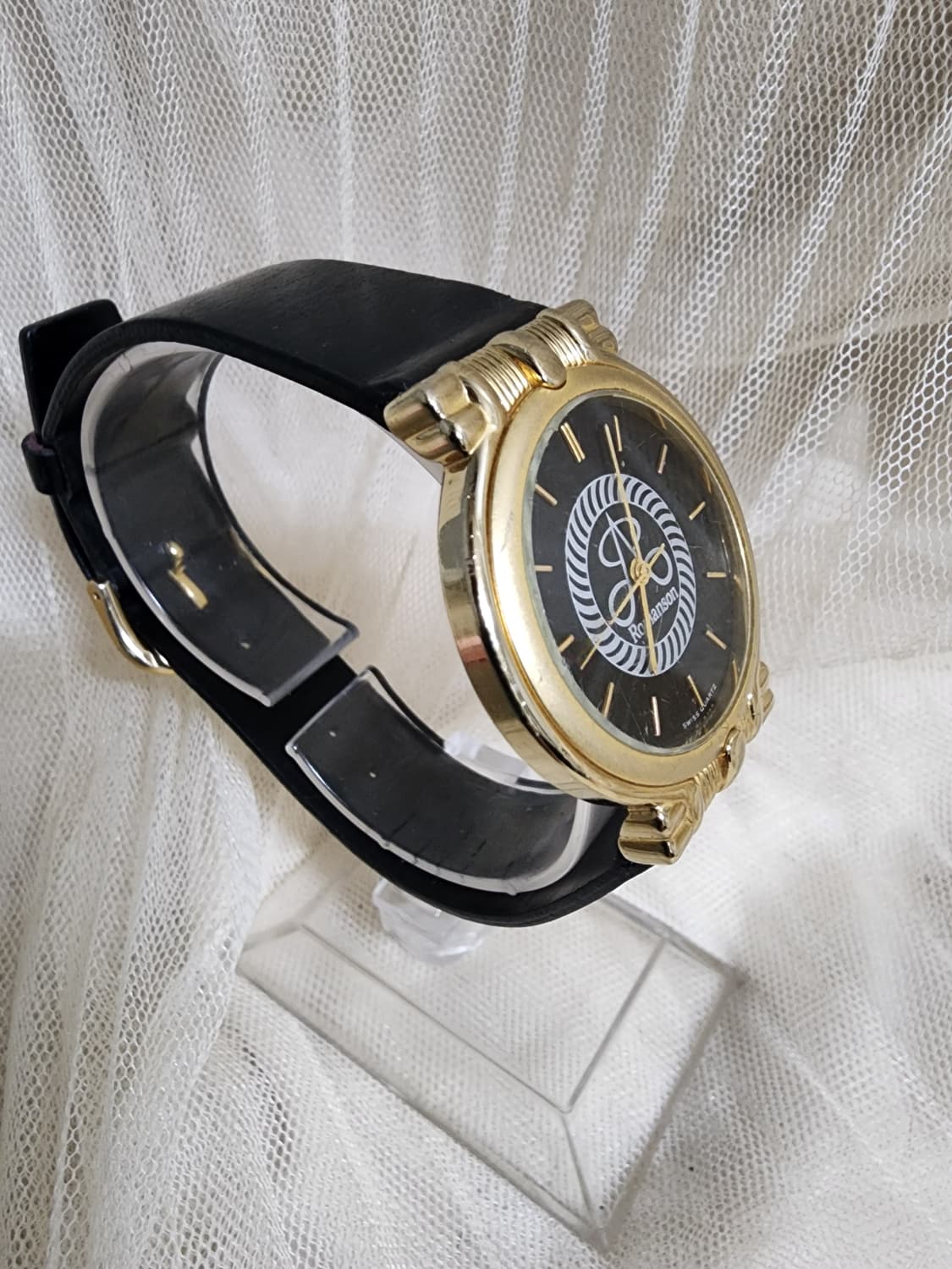 빈티지 로만손 골드 블랙 가죽 시계 상품이미지2