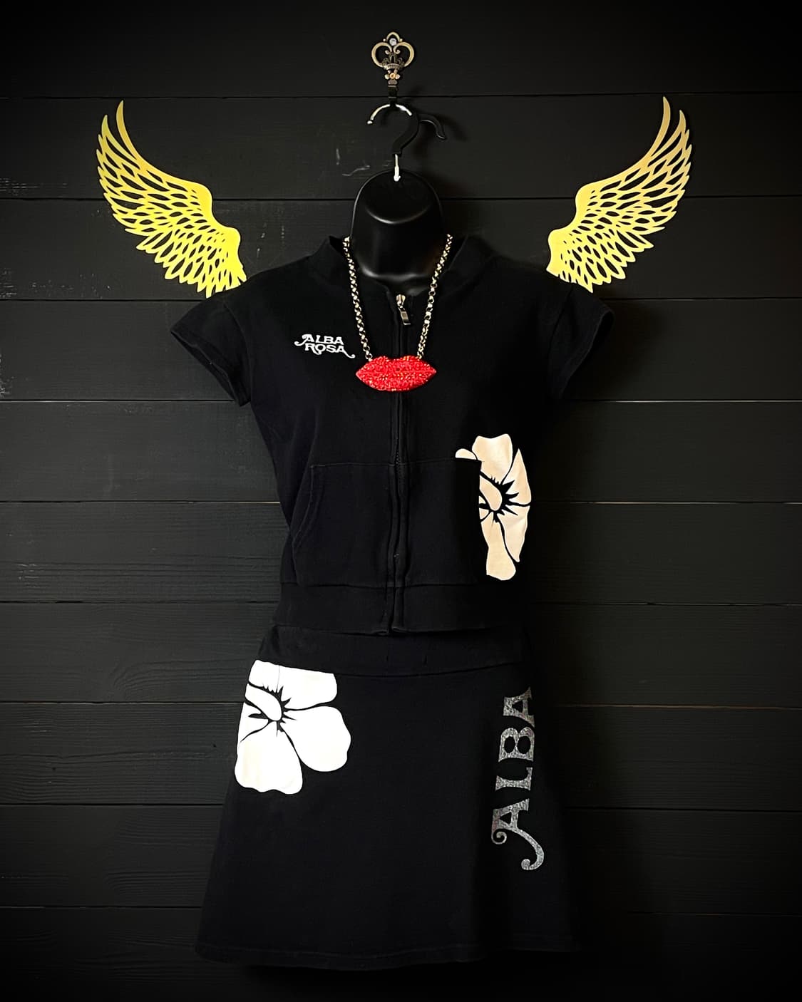ALBA ROSA 알바 로사 갸루 히비스커스 블랙 후드집업 스커트 세트 상품이미지1