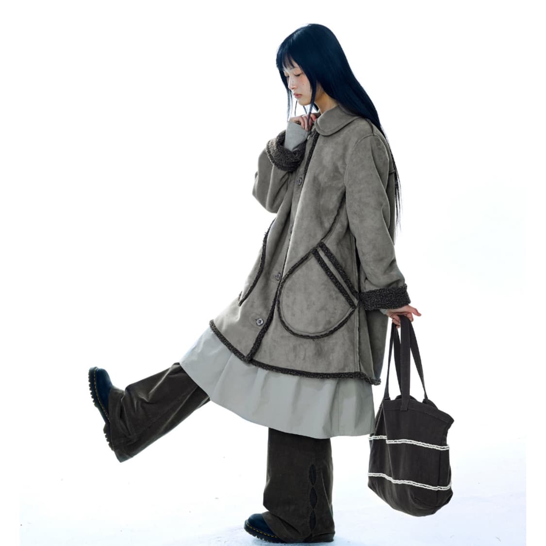 [2] 코이세이오 라운드 카라 스웨이드 자켓 브라운 무스탕 코트 상품이미지6