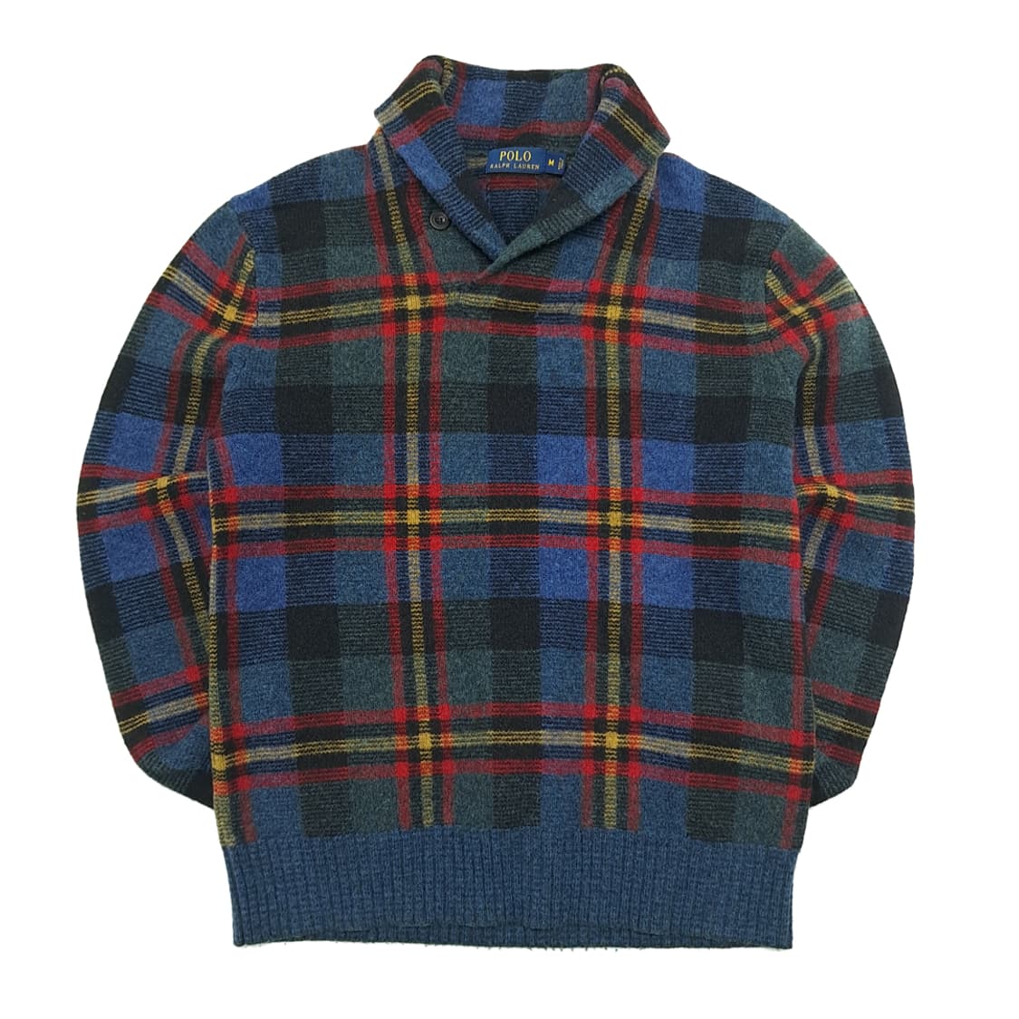 CN980 M 폴로 랄프로렌 타탄 램스울 숄카라 엘보패치 니트 스웨터 상품이미지1