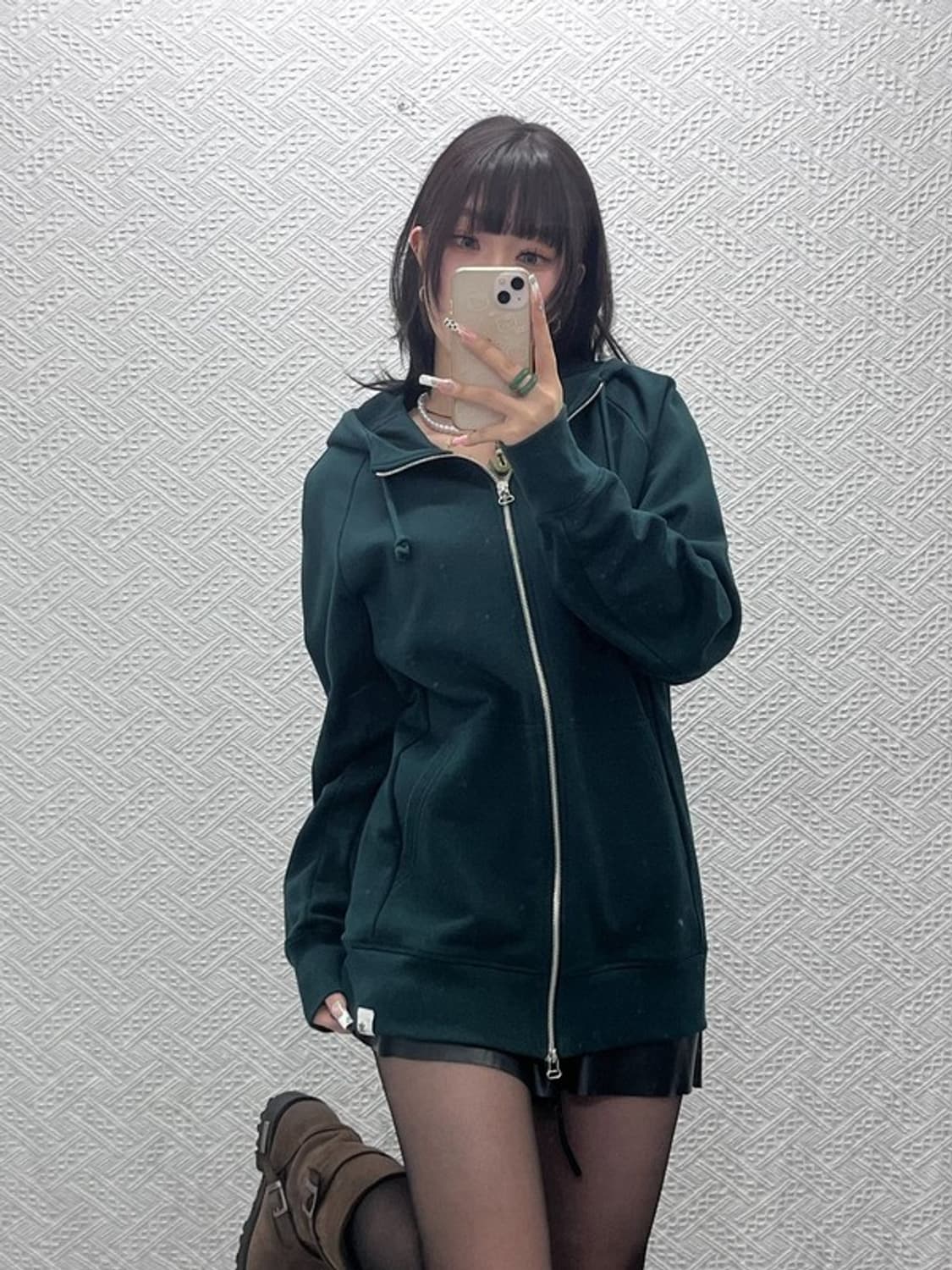 아디다스 빈티지 캐주얼 딥그린 무지 롱 후드집업 L C11157 상품이미지2