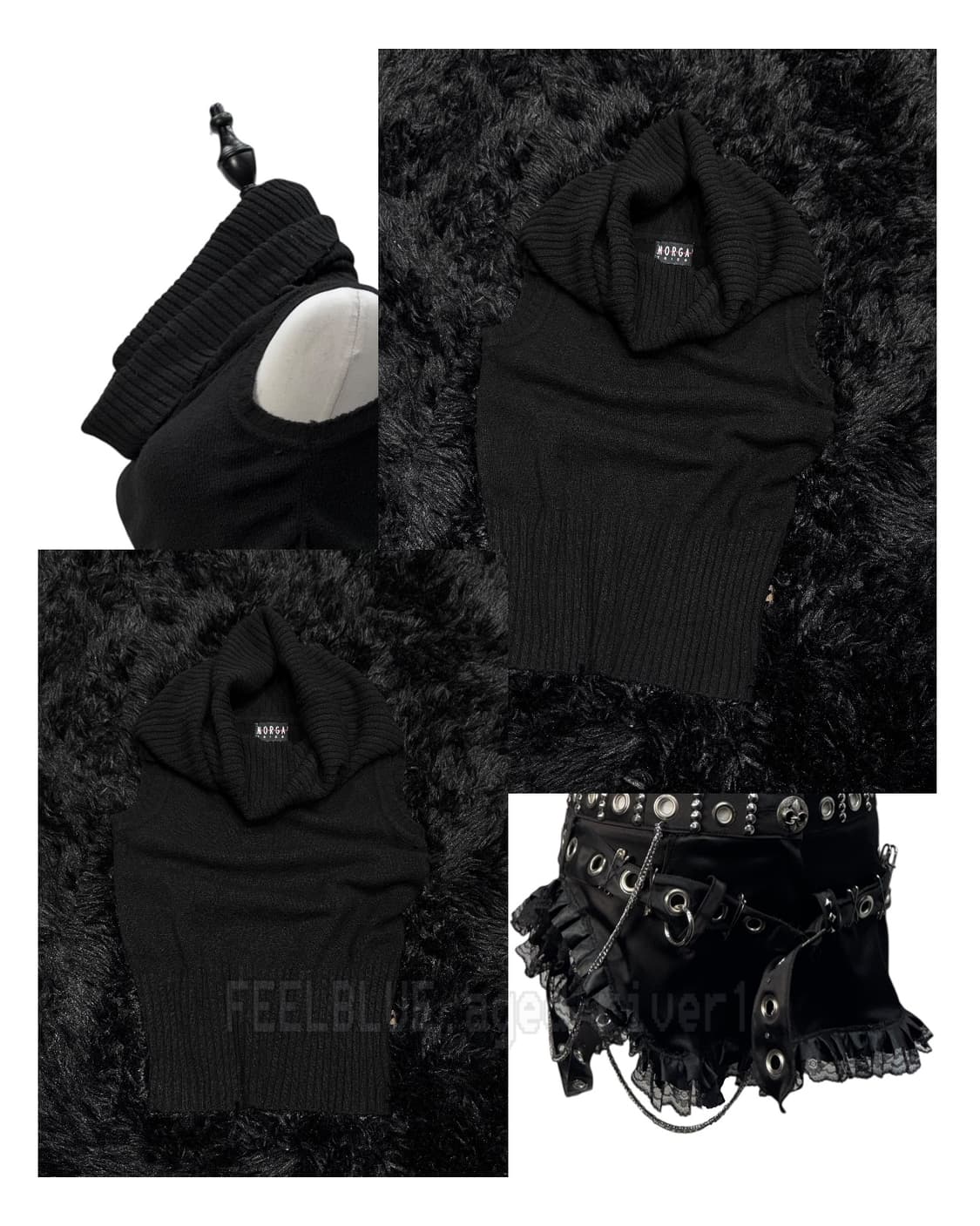 Black Ribbed Cowl Neck Knit Top 상품이미지4