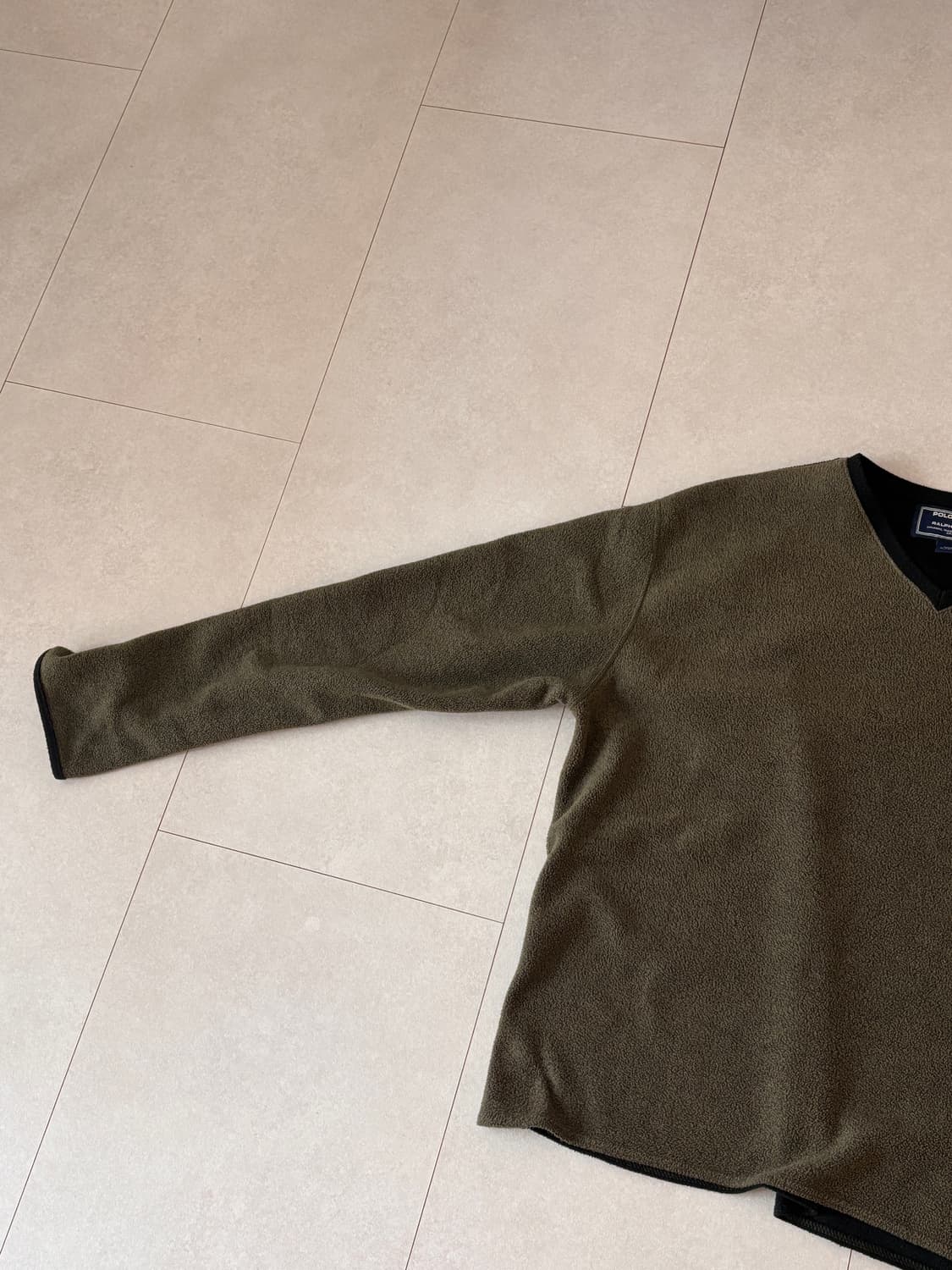 90s Polo Sport × Polartec 브이넥 플리스 L 카키블랙 상품이미지3