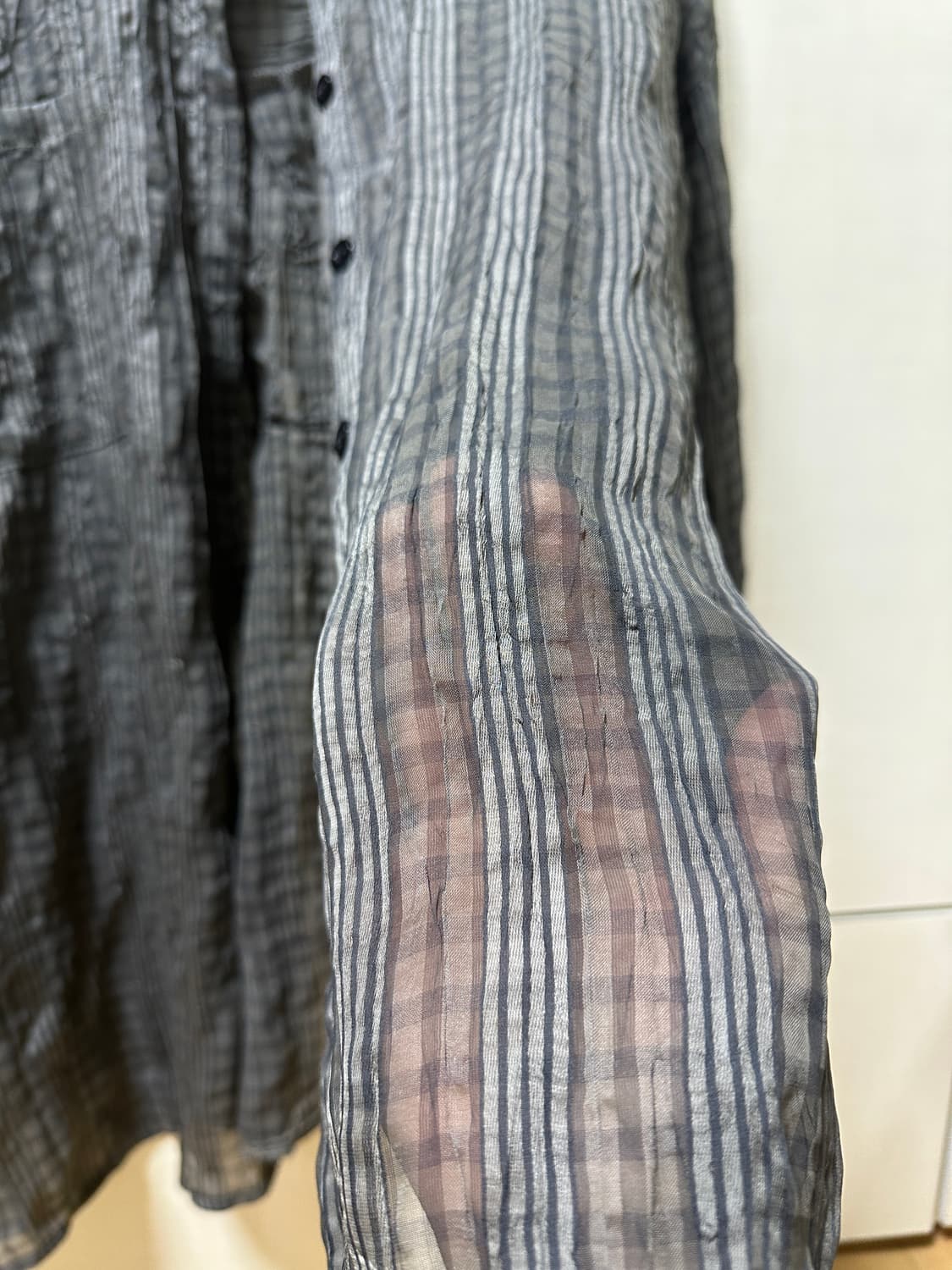 샵페어리 시스루 체크 셔츠 상품이미지2