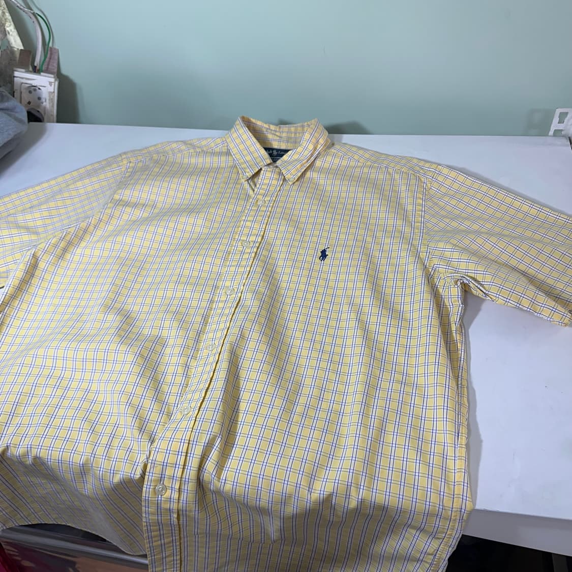 XL 폴로 랄프로렌 옐로우 오버핏 포니로고 체크 반팔셔츠 상품이미지3