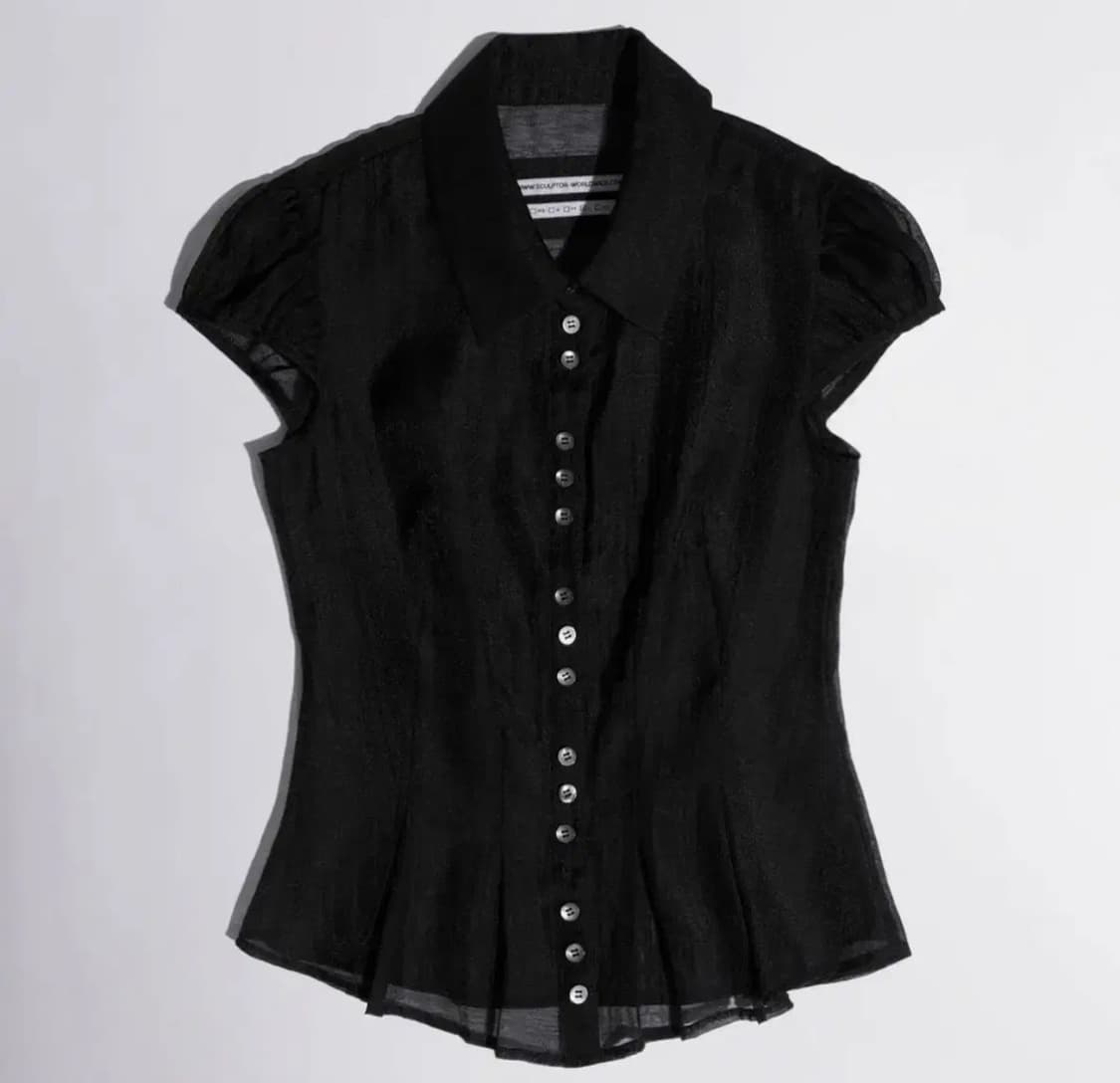 스컬프터 Sheer Pleated Hem Blouse Black (L) 상품이미지1