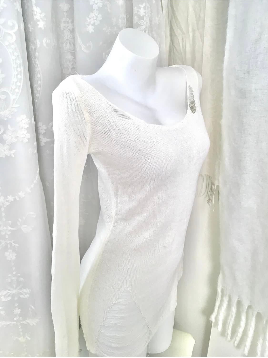 inpysecond 화이트 그런지 슬림 네트 롱슬리브 상품이미지6