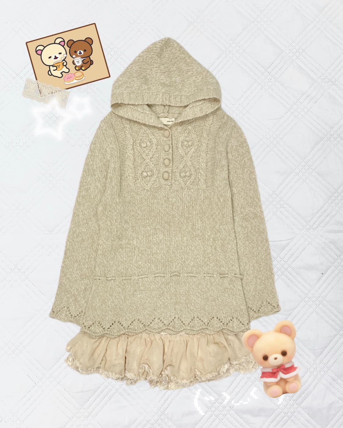 ꒰ঌ 코리락쿠마 폼폼이 후드 니트 ໒꒱ 상품이미지1