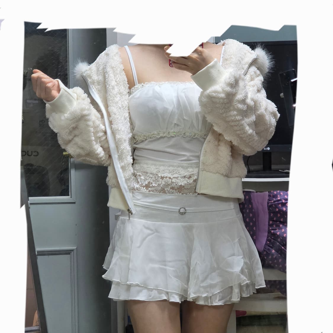 히메갸루st 화이트 빈티지 레이스 슬리브리스 셔링캉캉스커트 코디세트 상품이미지2